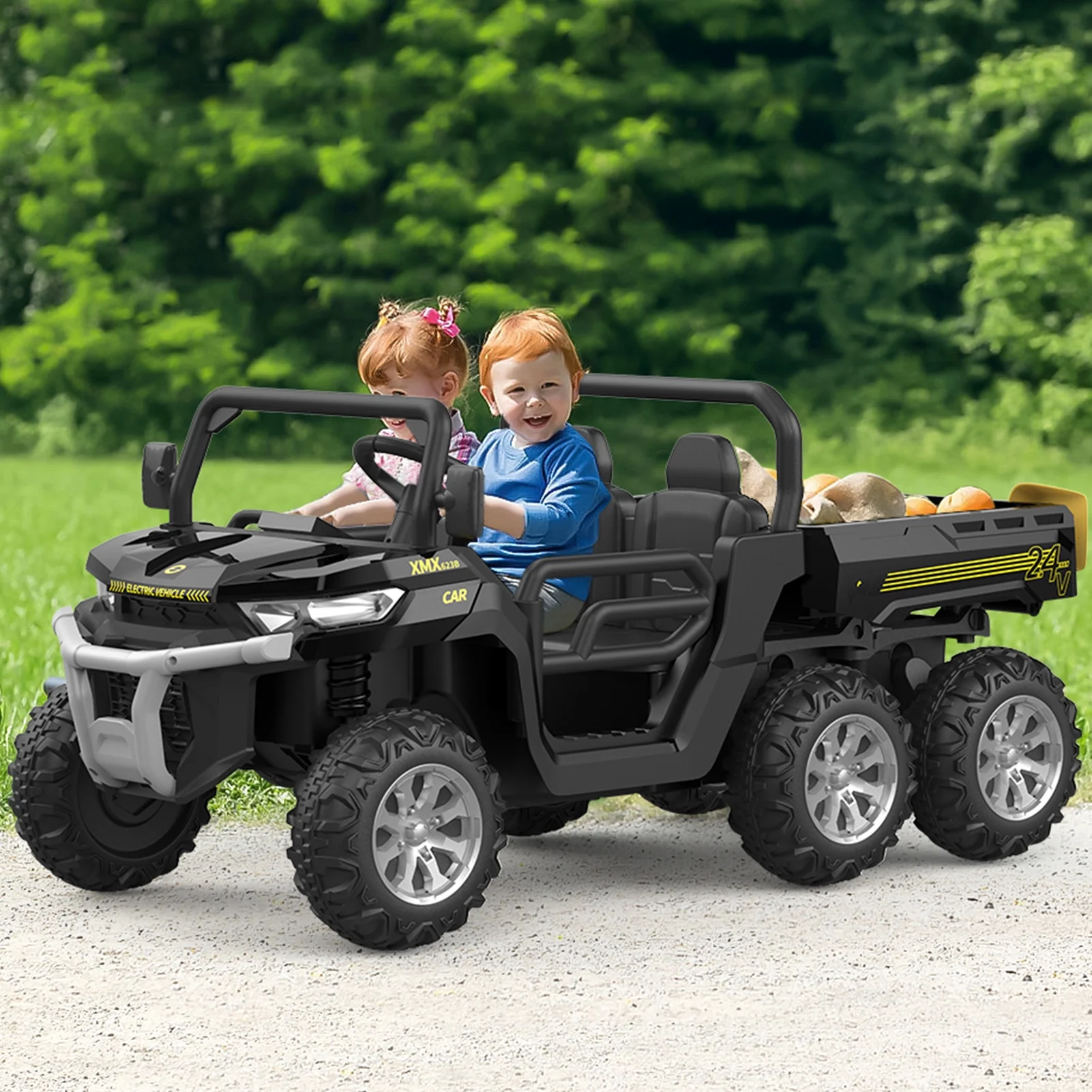 EastVita Kids 24V Ride on Car Large Farm Tractor Dump Truck 6 Wheels with Electric UTV Vehicles with Electric Car Hopper Ride on Toys ,with Lighting, Mp3 ((Green) - Womvr