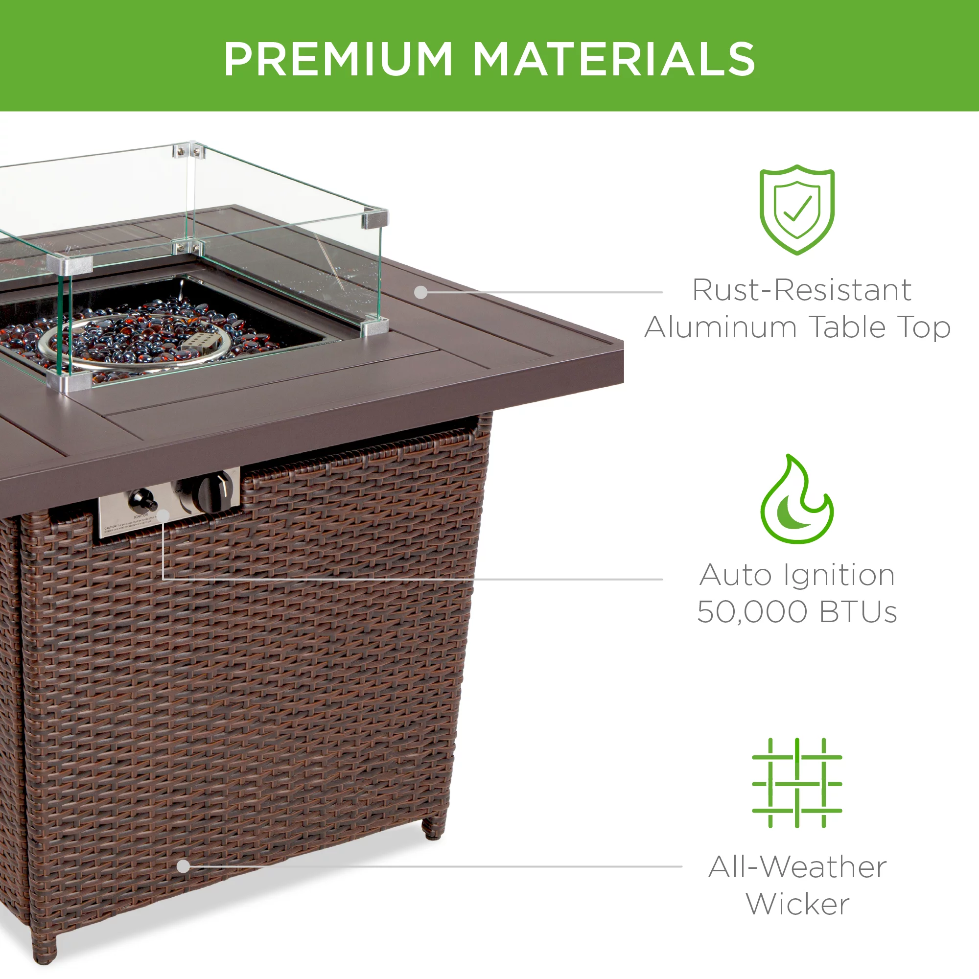 Best Choice Products 32in Fire Pit Table 50,000 BTU Outdoor Wicker Patio w/ Wind Guard, Glass Beads, Cover - Ash Gray - Womvr