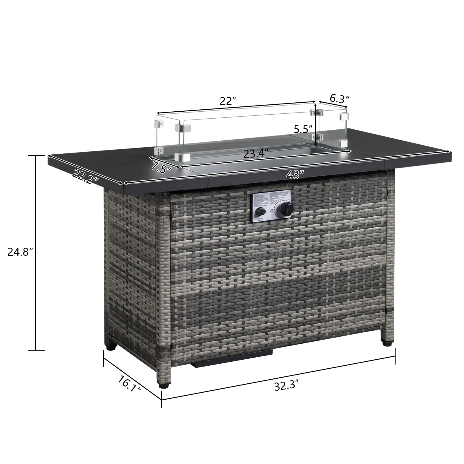 43.3 inch Gas Fire Pit Table, SYNGAR 2-in-1 50,000 BTU Propane Gas Fire Pit Table, Outdoor Propane Fire Pit with Glass Wind Guard, Blue Rocks and Lid, for Patio, Backyard, Garden, Poolside, D4620 - Womvr