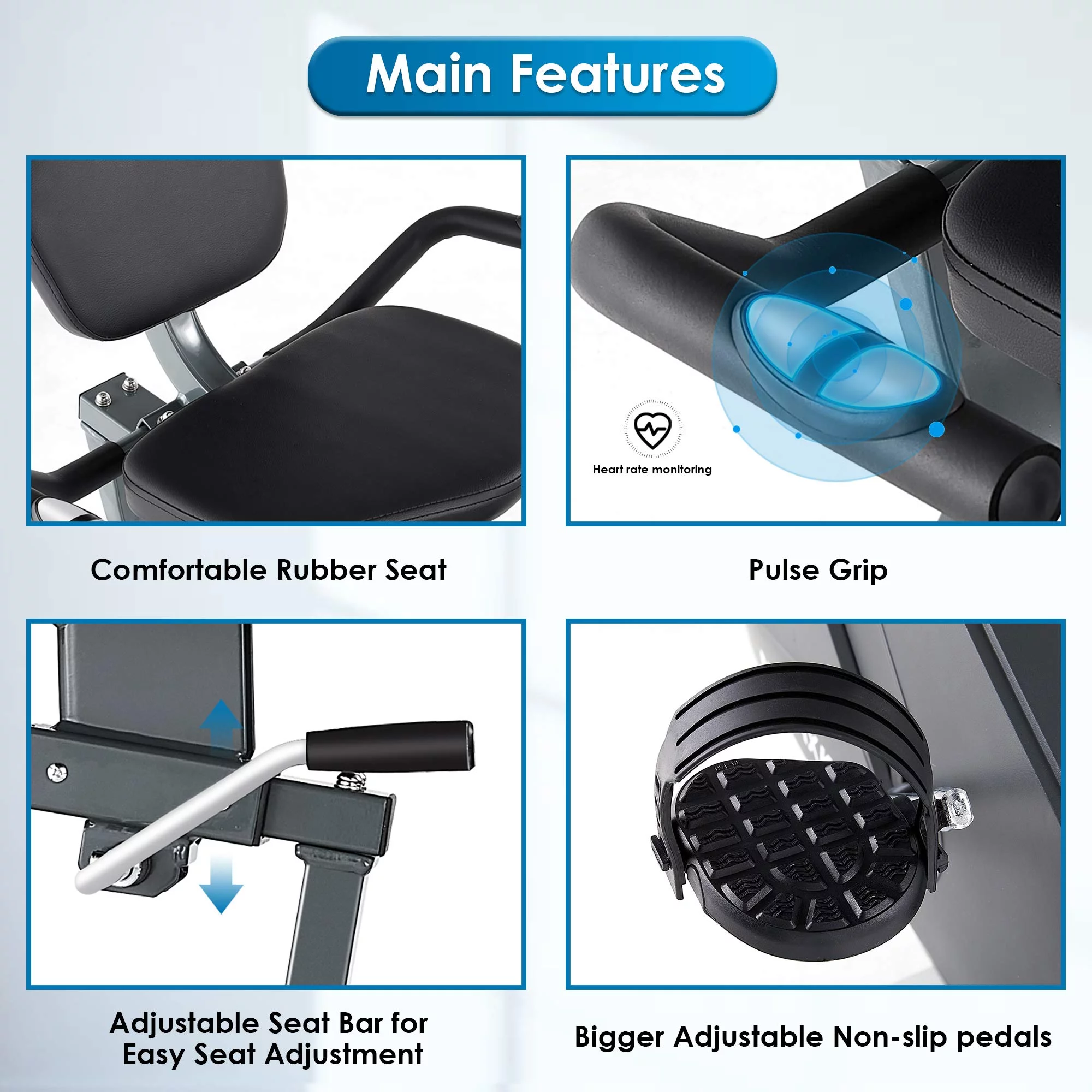 MaxKare Recumbent Exercise Bike with Arm Resistance Bands 8 Level Adjustable Magnetic Resistance Adjustable Seat, Max Weight 242lbs - Womvr