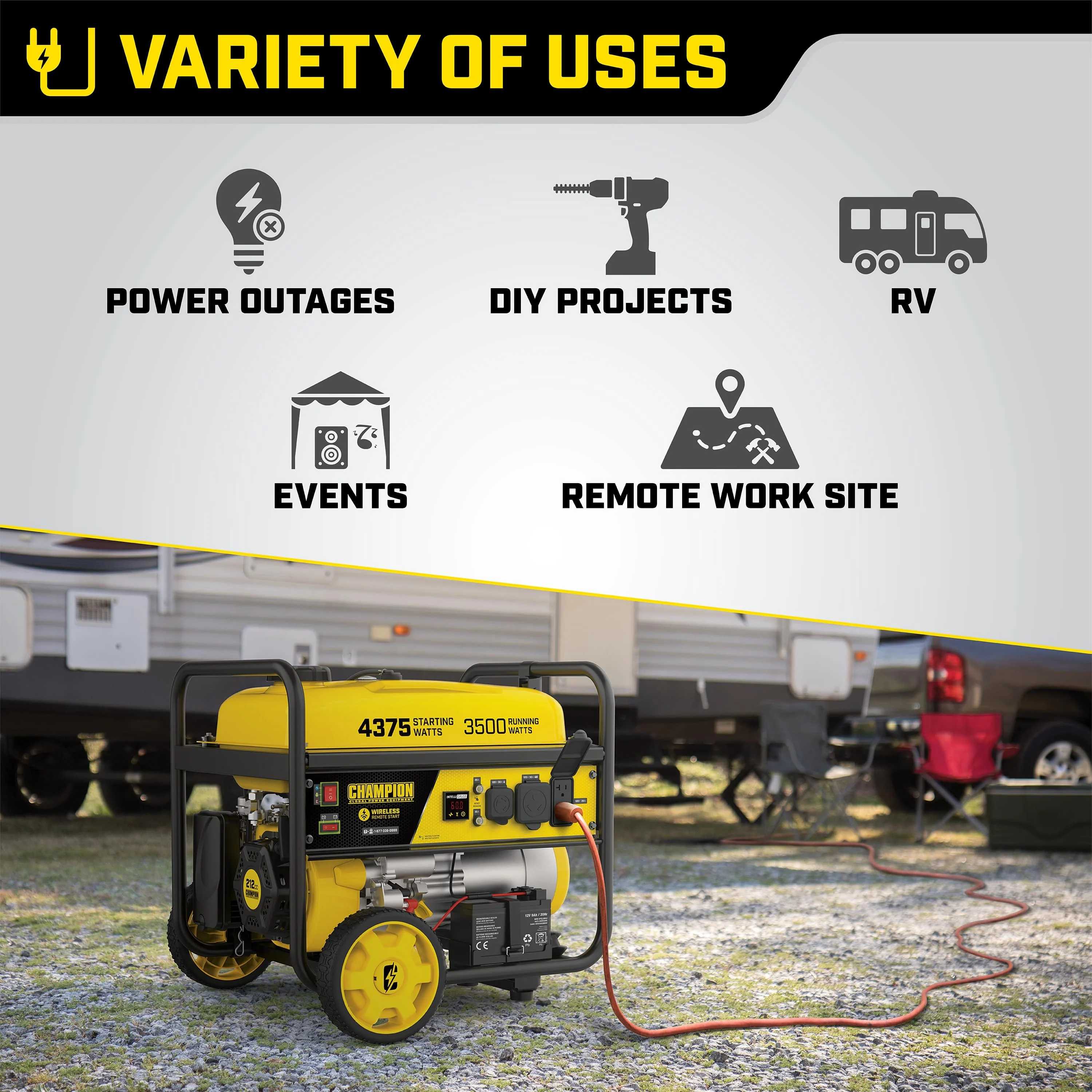 Champion Power Equipment 4375/3500 Watts RV Ready Portable Generator, Remote Start (CARB) - Womvr