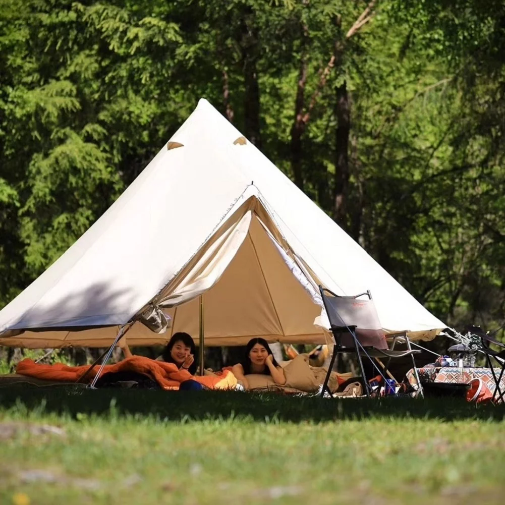 Outdoor Waterproof Family Camping Cotton Canvas Bell Tent Luxury Glamping Yurt Diameter 4M (13.1FT) - Womvr