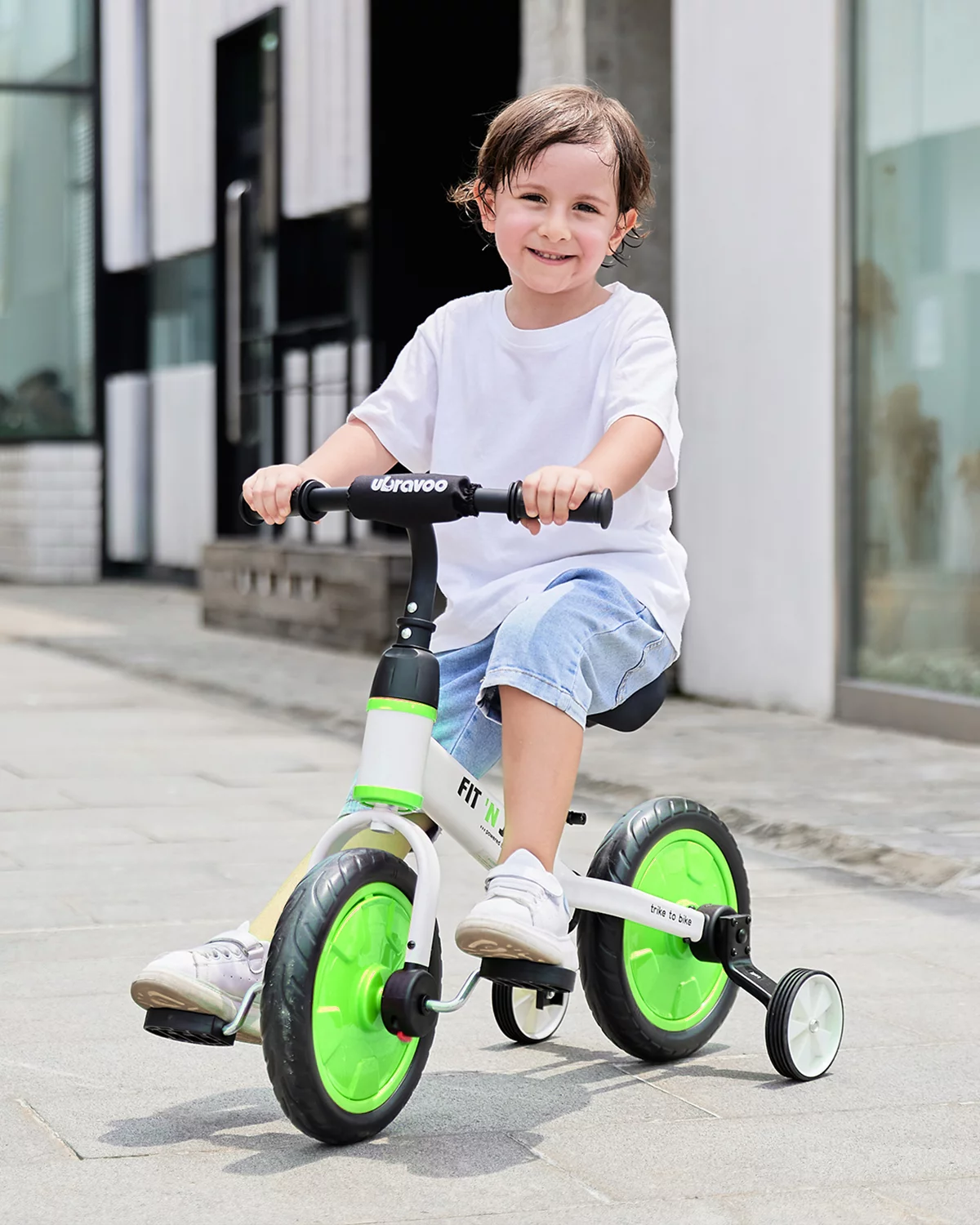 Ubravoo Fit 'n Joy Toddler Balance Bike,4-in-1 Starter Kids Training Bicycle,Rear Single Rod,Blue - Womvr