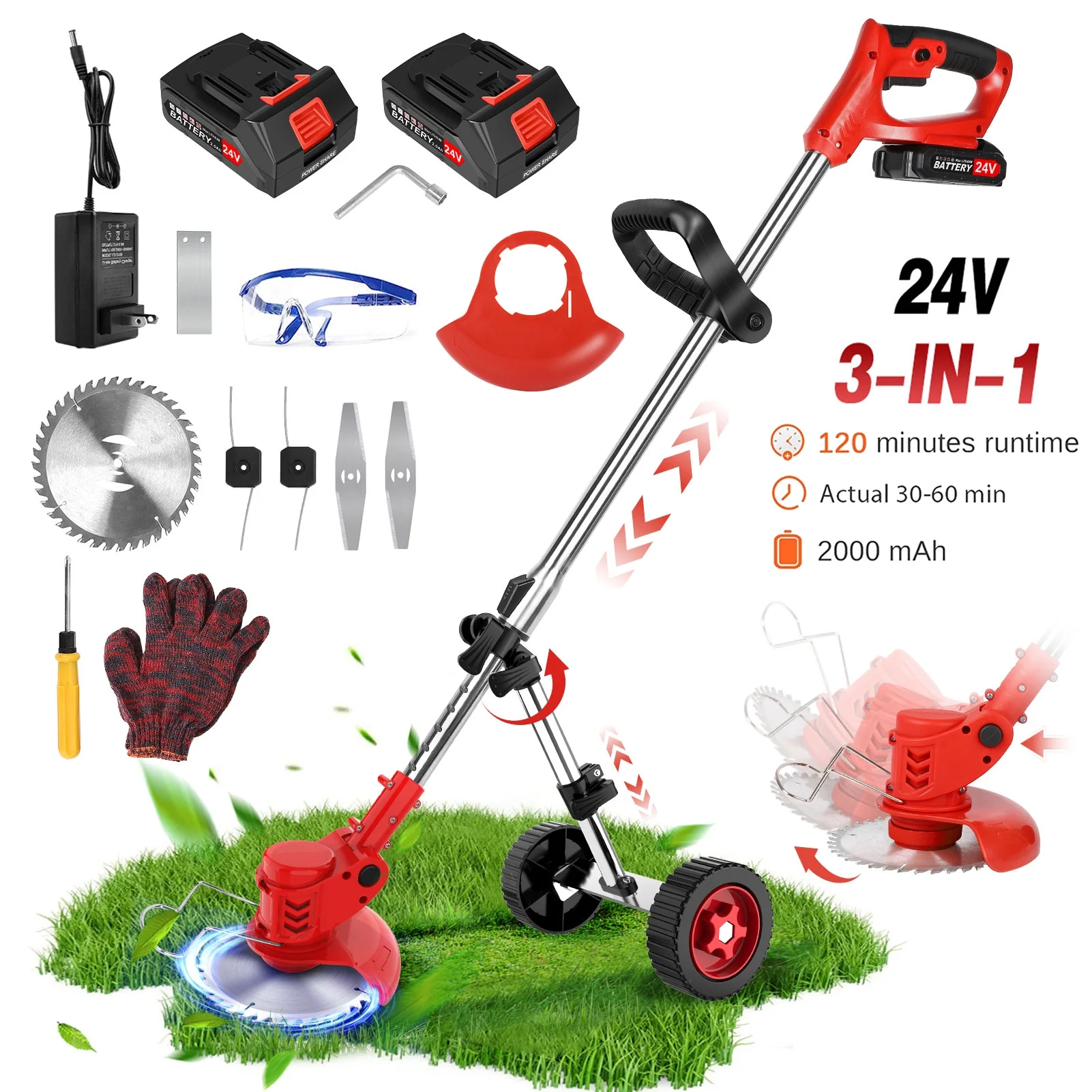Cordless Weed Eaters Electric Grass Trimmer & Edger, Tanbaby 6 inch 3-in-1 Weed Wacker Kit with Upgraded Wheels - Womvr