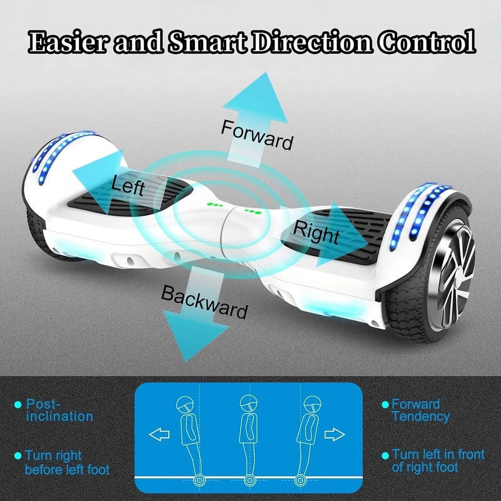 SISIGAD Hoverboard with Seat, 6.5 inch Hoverboard Go Kart Combo with Bluetooth Speaker & LED Lights for Kids Adults - Womvr