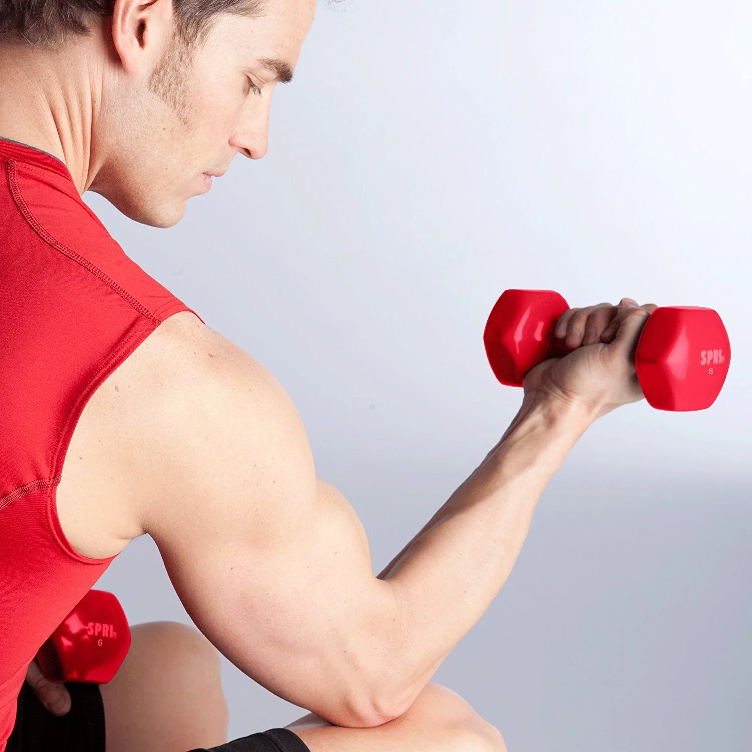 SPRI Deluxe Vinyl Dumbbells, 15 lb Pair, Grey - Womvr