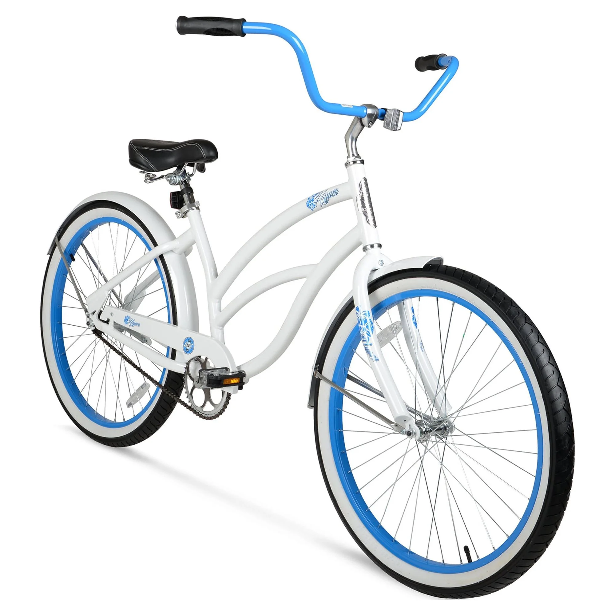 Hyper Bicycle Women's 26 In. Beach Cruiser, White with Blue Rim - Womvr