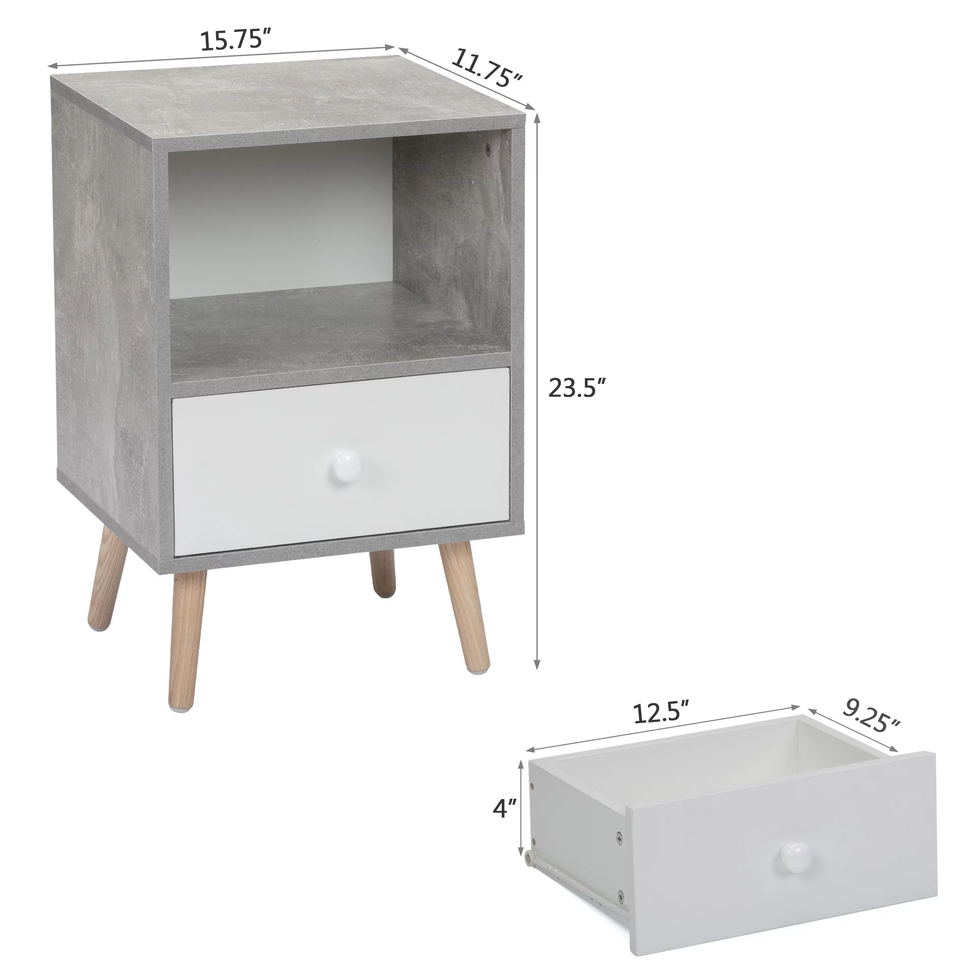 JAXPETY Nightstands Set of 2, Night Stand with 1 Drawer and Open Shelf Storage, End Table, Side Table, for Bedroom, Living Room, Natural Wood & White - Womvr