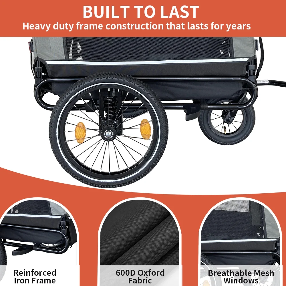Outdoor Heavy Duty Foldable Utility Pet Stroller Dog Carriers Bicycle Trailer - Womvr