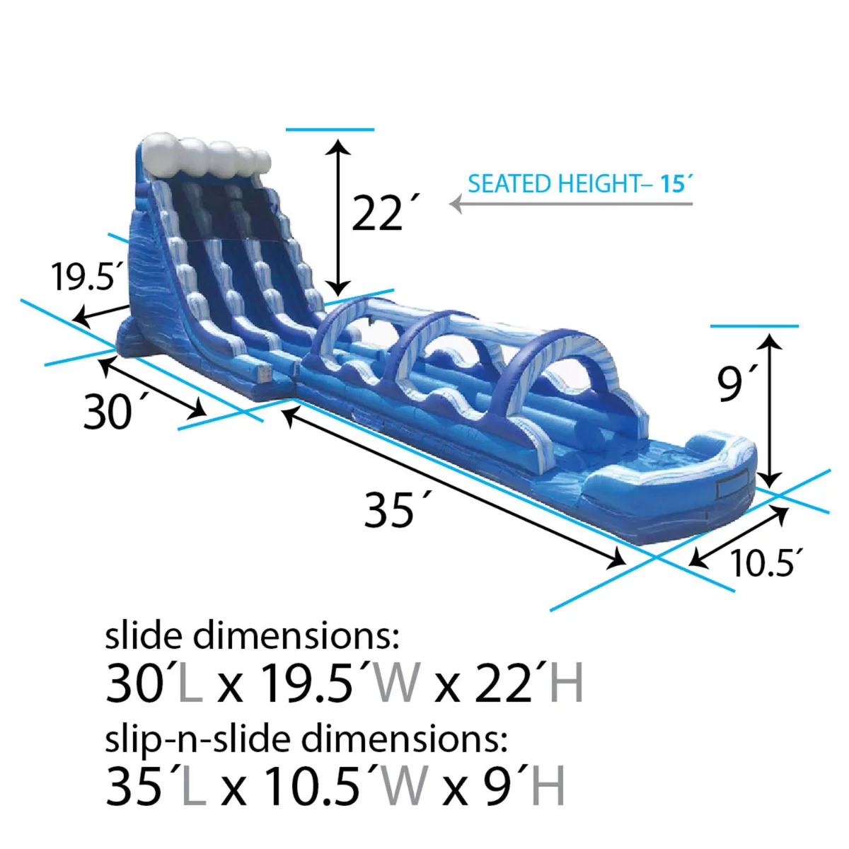 Pogo 65' Commercial Inflatable Water Slide with Slip n Slide Combo Blue Marble with Blower - Womvr