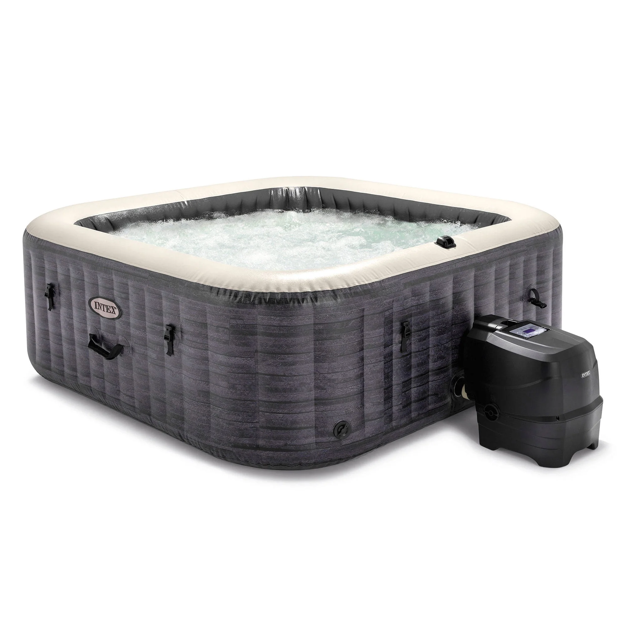 Intex PureSpa Plus Greystone Inflatable Hot Tub Square Jet Spa, 83 x 28