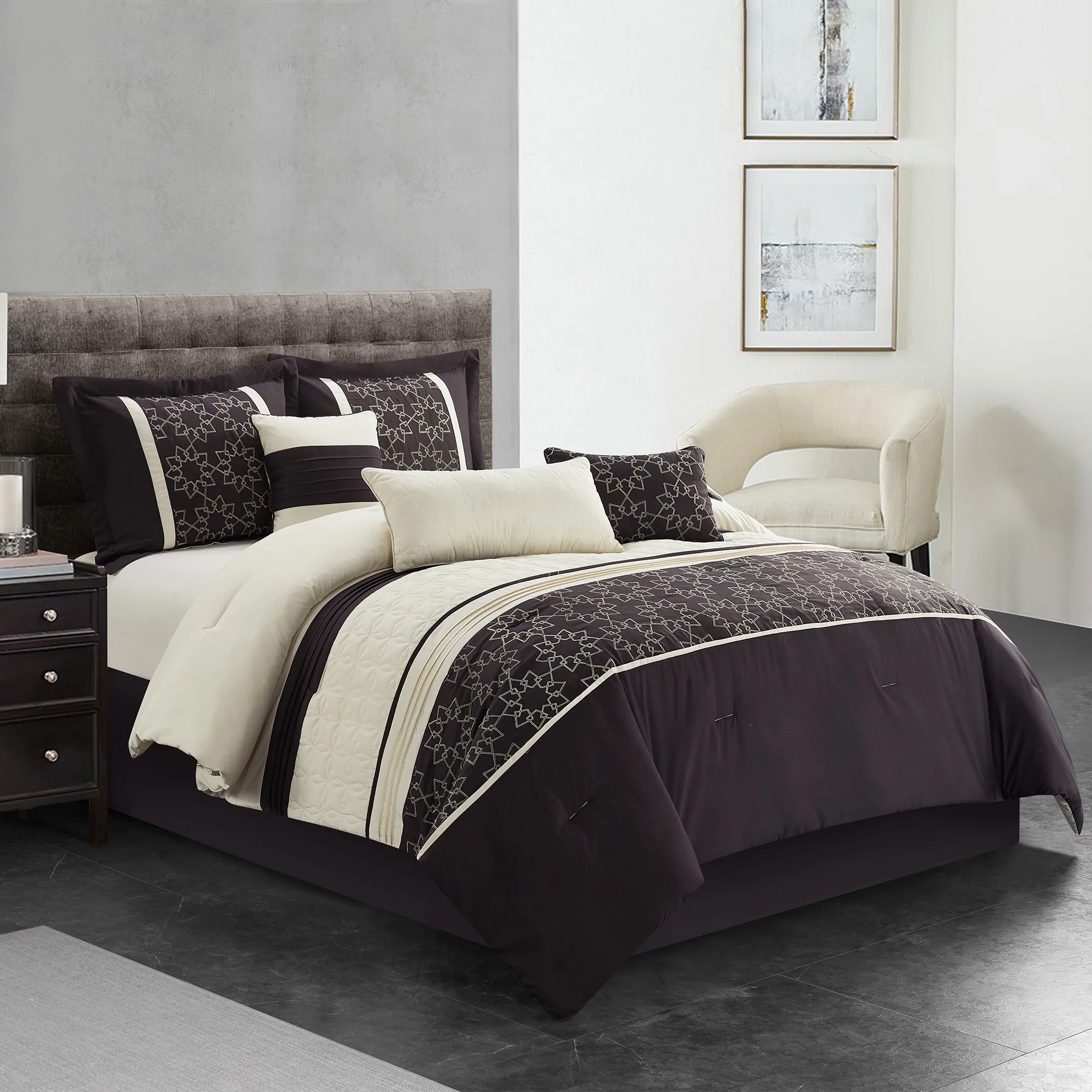 7 Piece Bedding Comforter Set Luxury Bed In A Bag. King.Coffee - Womvr
