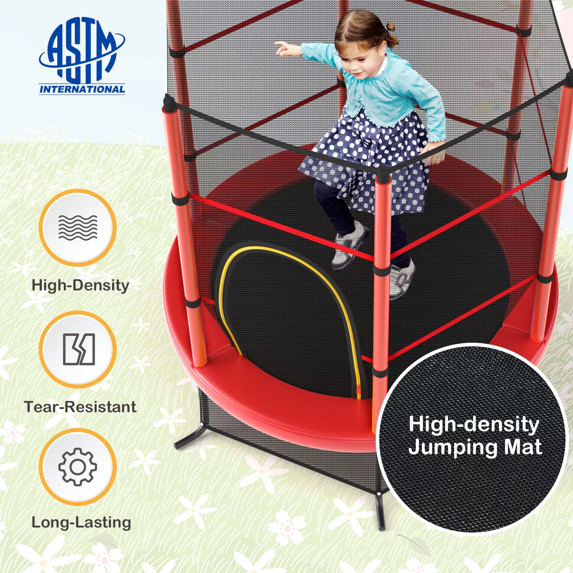 Gymax 55'' Recreational Trampoline for Kids Toddler Trampoline w/ Enclosure Net Navy - Womvr