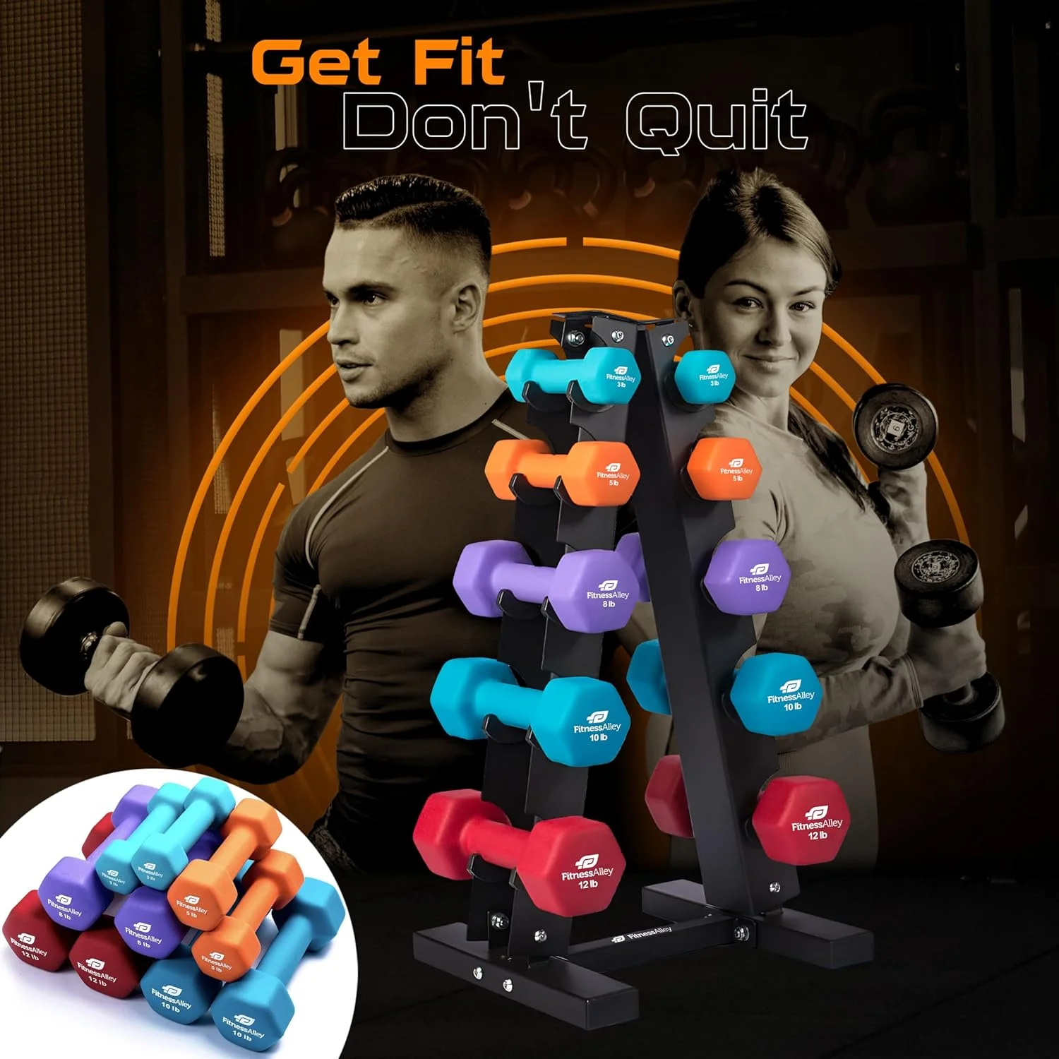 Fitness Alley Neoprene Workout Dumbbells - Non Slip, Anti Roll Exercise & Fitness Dumbbells Combo - Hex Shaped Hand weights for Men & Women(2, 4, 6, 8, & 10lb Dumbbells) - Womvr