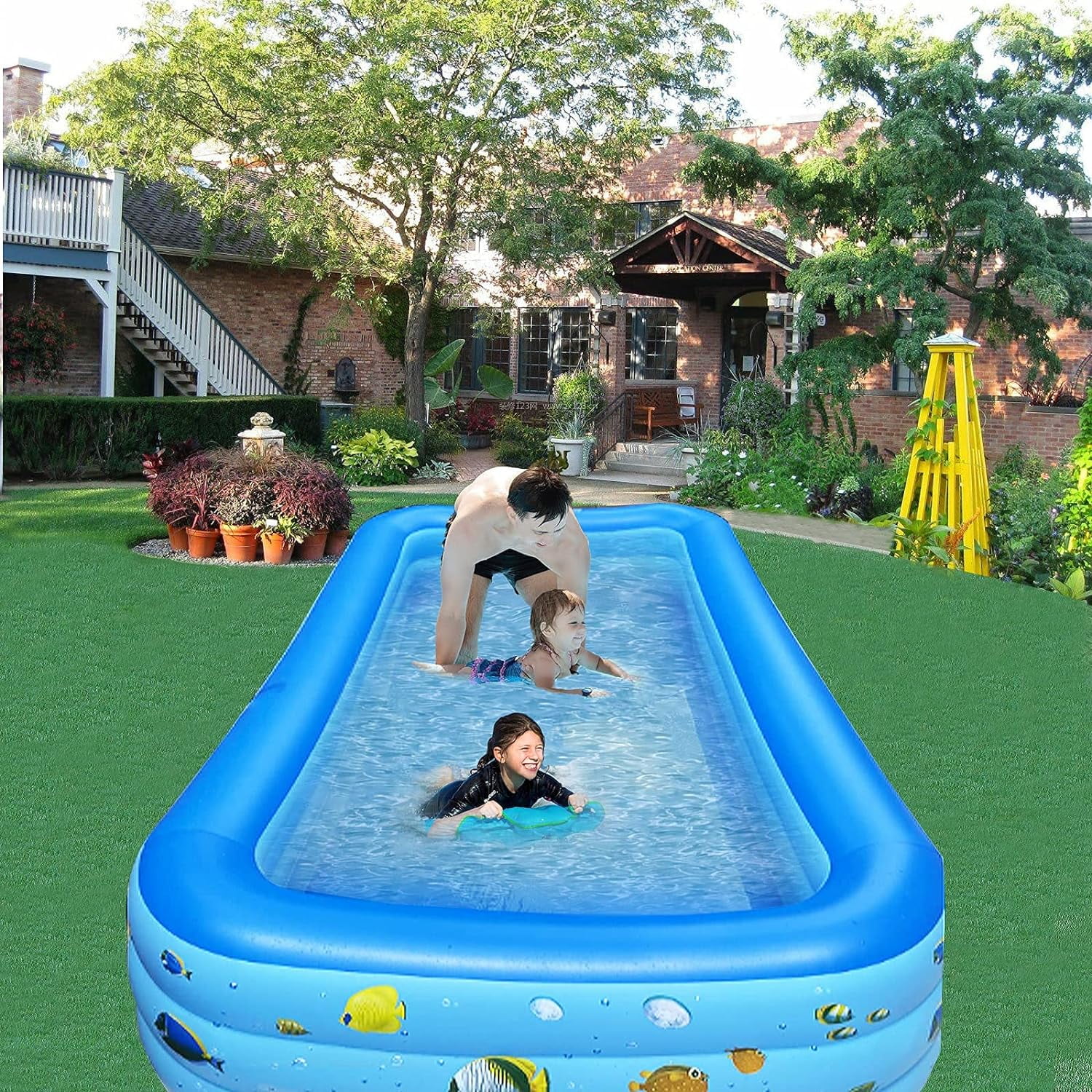 Elemore Home Inflatable Pool, 9.83 x 6 x 1.83 ft Family Swimming Pools for Kids, Toddlers, Infant, Adult, Rectangular, Thickened - Womvr