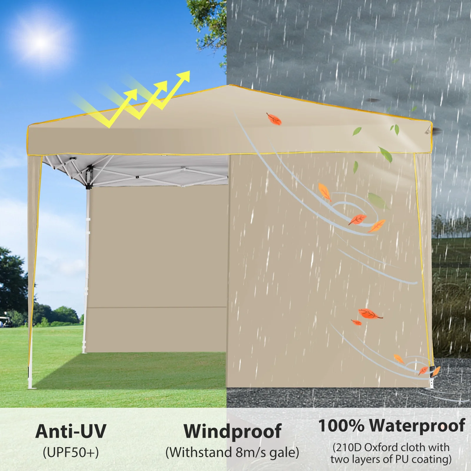 SANOPY 10' x 10' Pop up Canopy, UV and Rain Resistant Canopy Shelter with 4 Removable Sidewalls and Sandbags, Outdoor Canopy with Carry Bag for Grass, Beach and Camping - Womvr