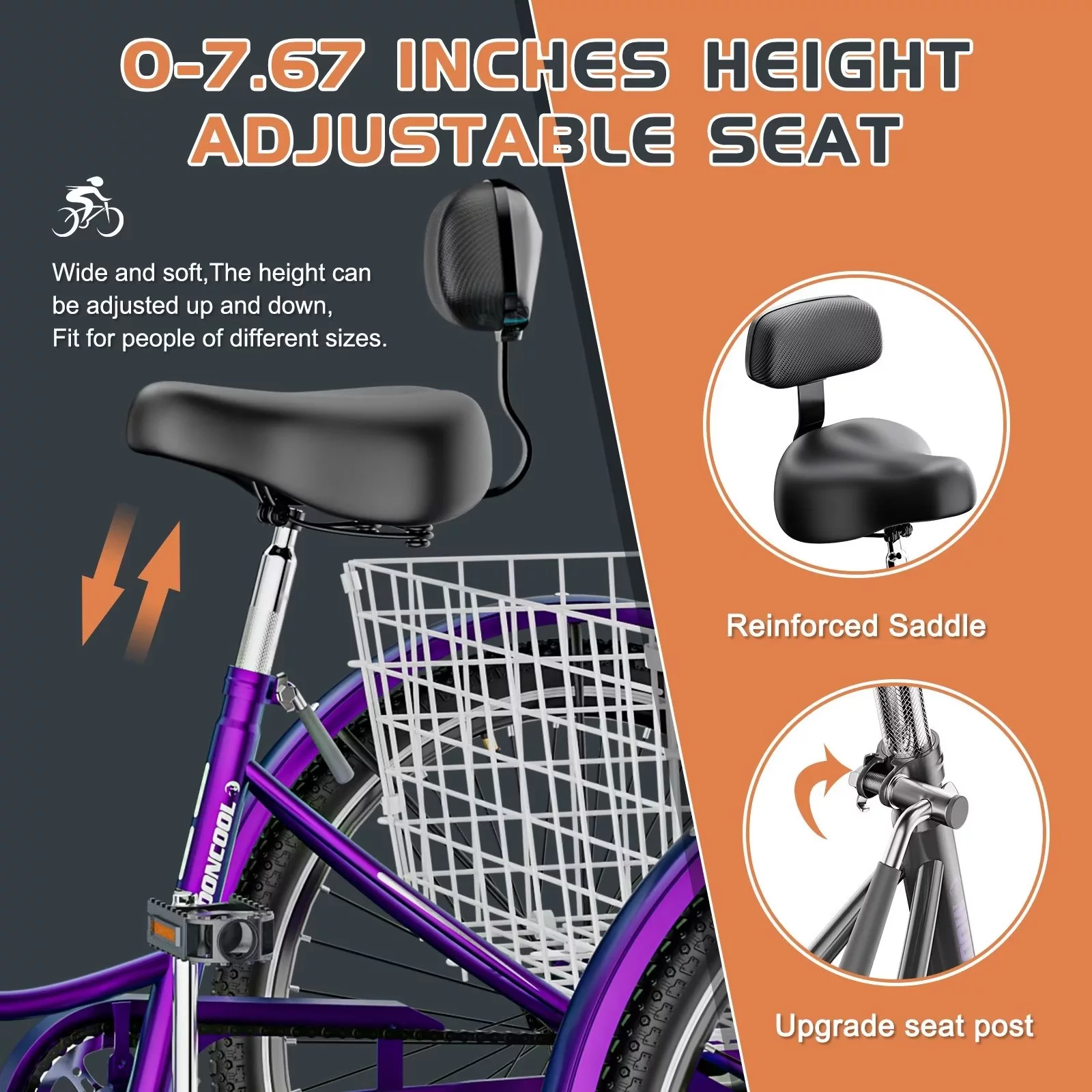 Lilypelle Adult Tricycles 7 Speed 20/24/26 Inch Three Wheel Bike Cruiser Trike with Low-Step Through Frame/Large Basket for Men, Women, Seniors - Womvr