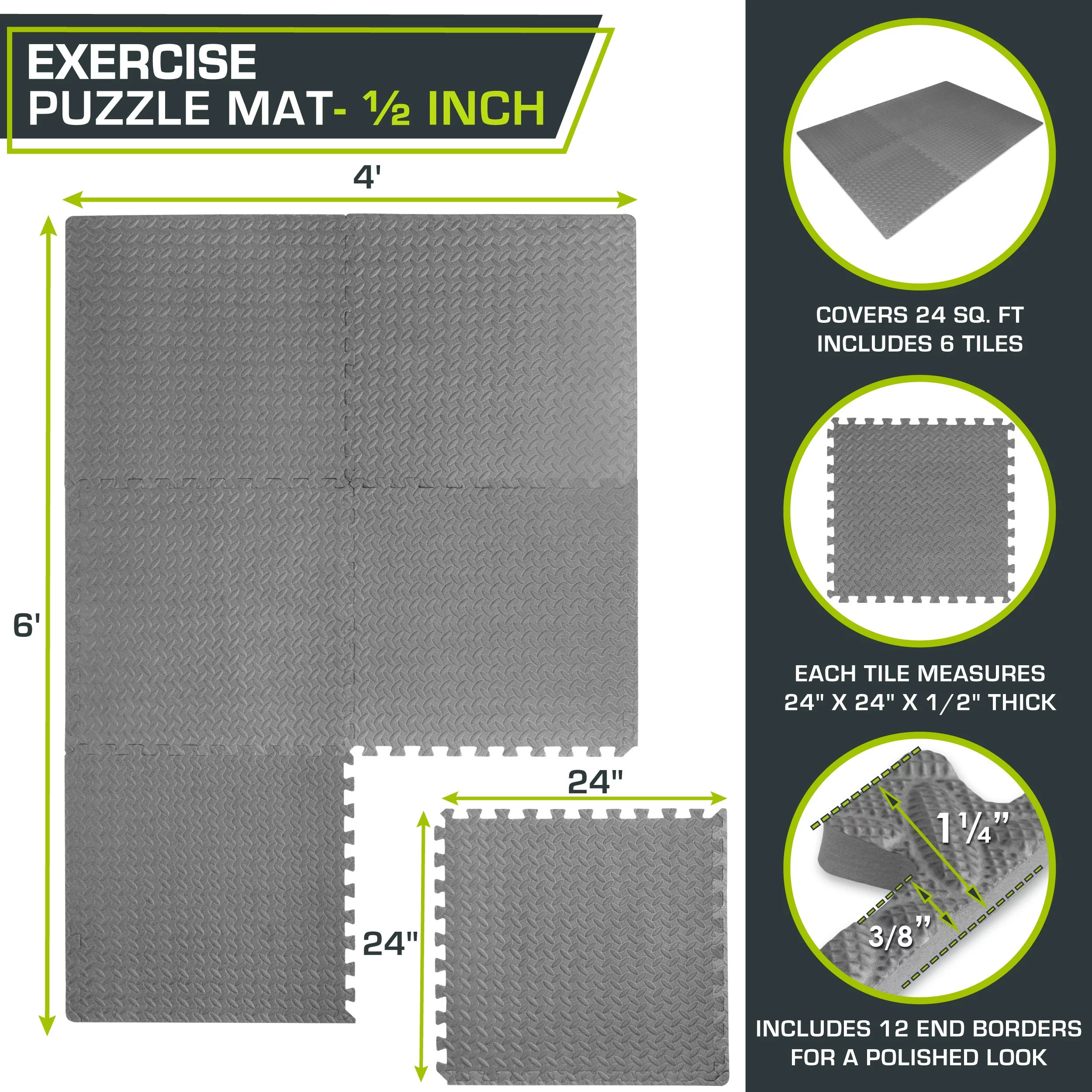 ProsourceFit Puzzle Exercise Mat, 1/2