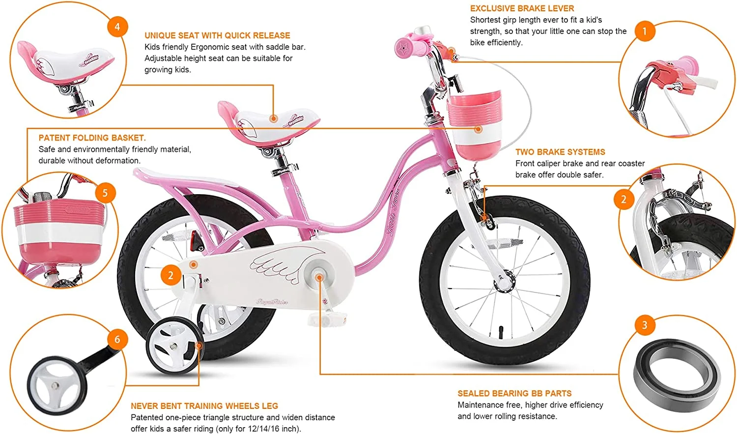 Royalbaby Little Swan Light Pink 16 Girl's Bicycle With Training Wheels and Basket - Womvr