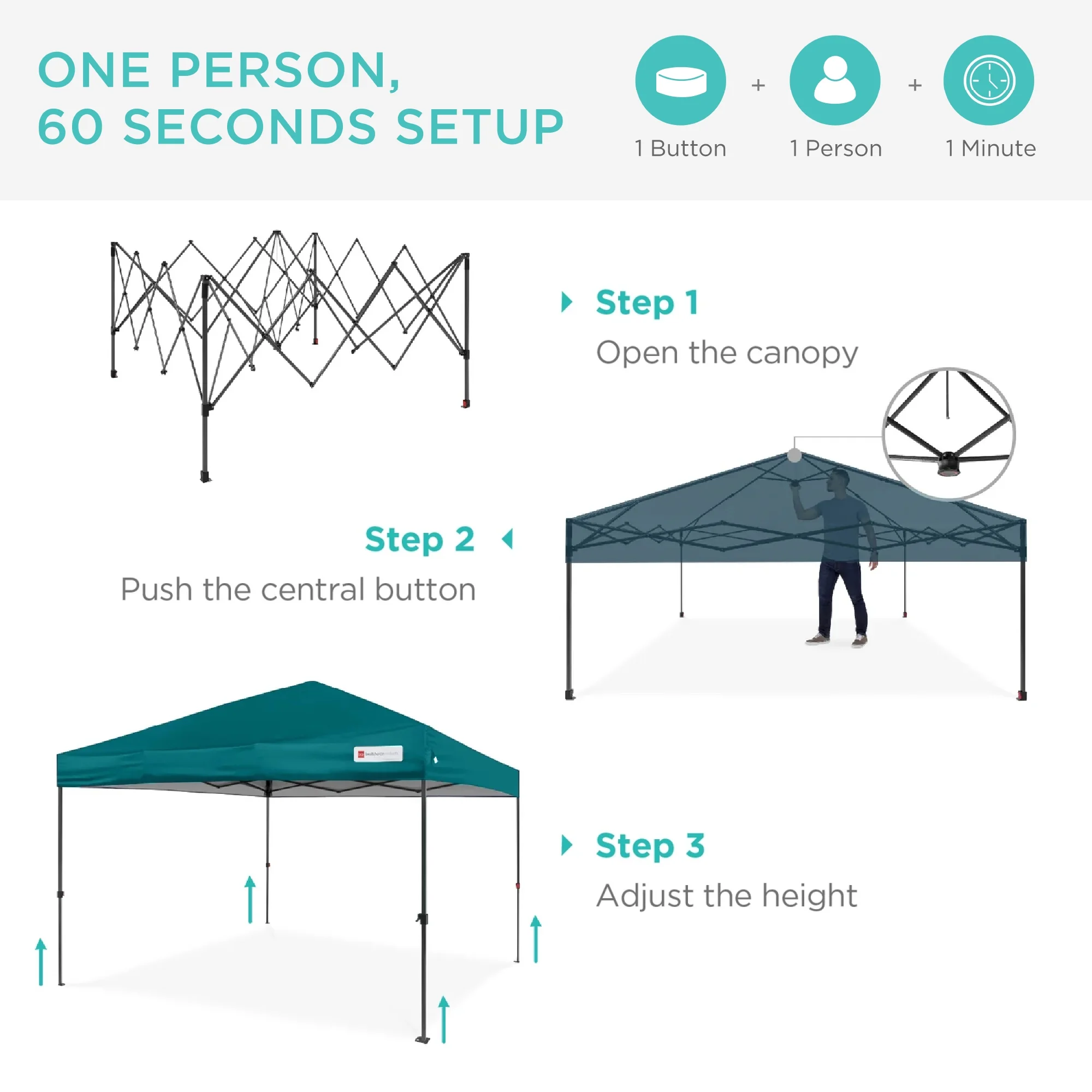 Best Choice Products 10x10ft Easy Setup Pop Up Canopy w/ 1-Button Setup, Wheeled Case, 4 Weight Bags - Cerulean - Womvr