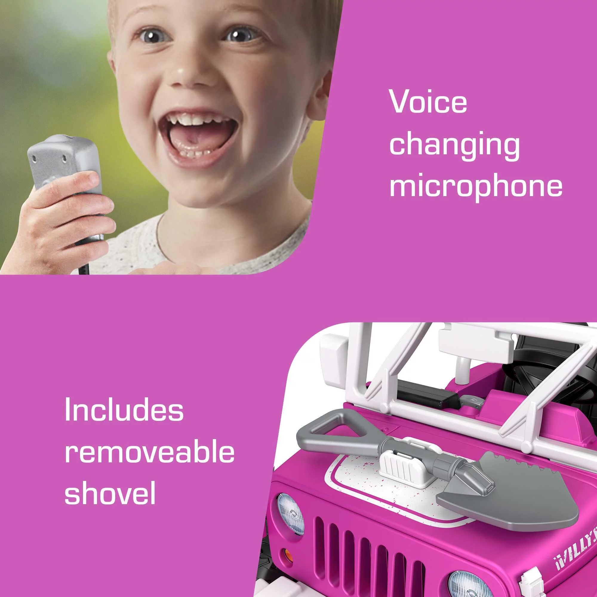 12V Power Wheels Jeep Wrangler Willys Battery-Powered Ride-On Vehicle with Lights & Sounds, Black - Womvr