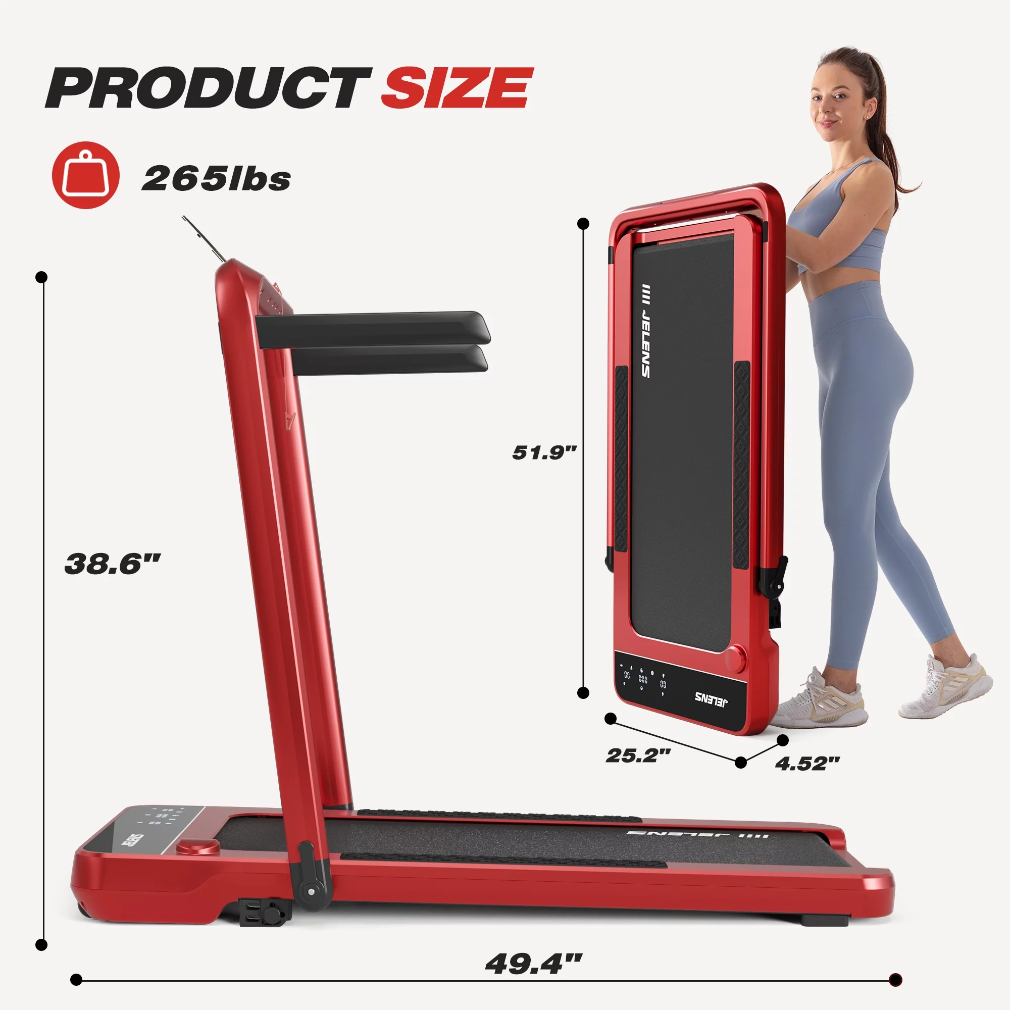 JELENS 2 in 1 Incline Treadmill Under Desk Walking Pad 2.5HP Home Folding Treadmills with Gesture Sensing Control, Walking Machine for Office with Led Display - Womvr