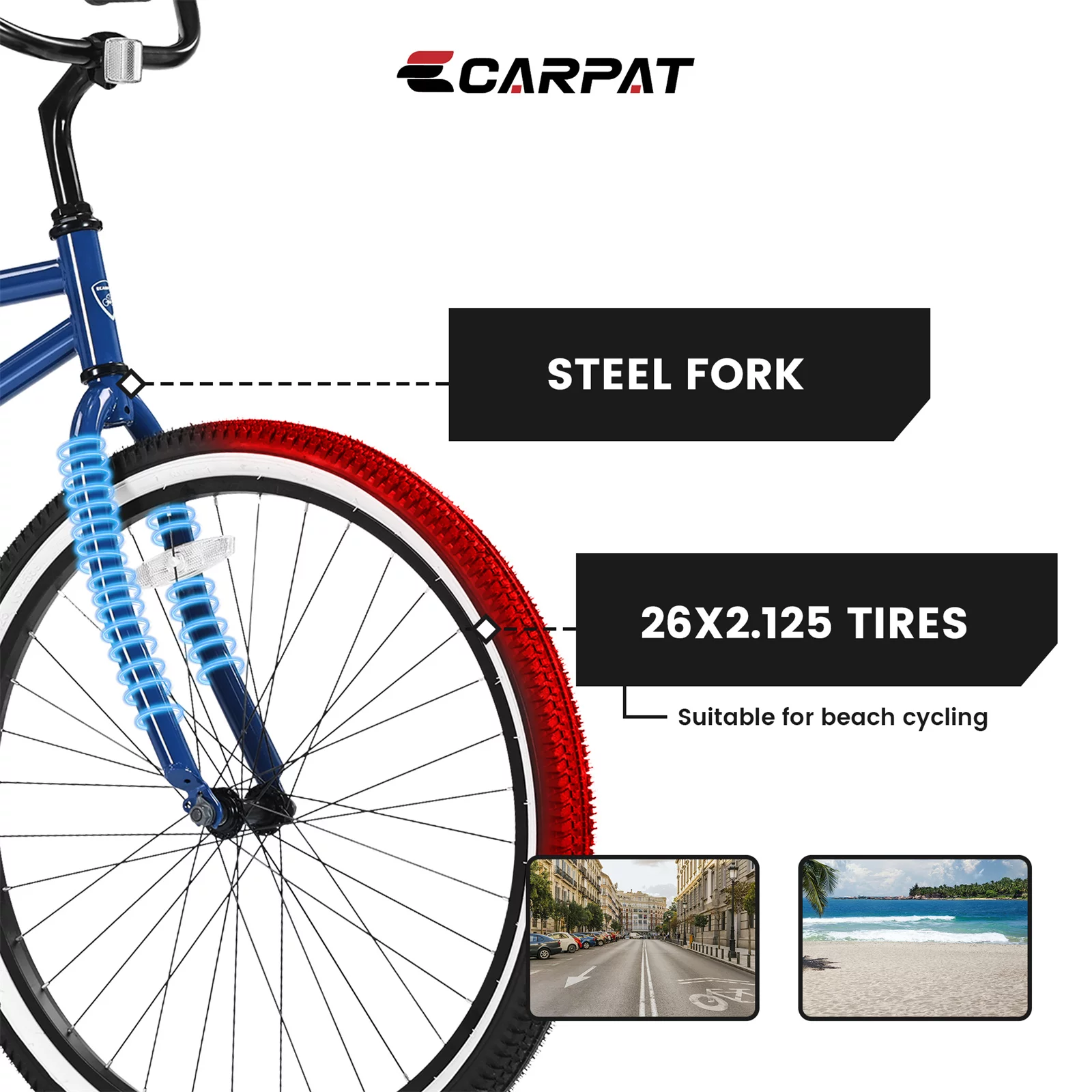 26in. Women's Beach Cruiser Bike with Rear Rack, Steel Frame Comfort Bicycle for Adult, White - Womvr