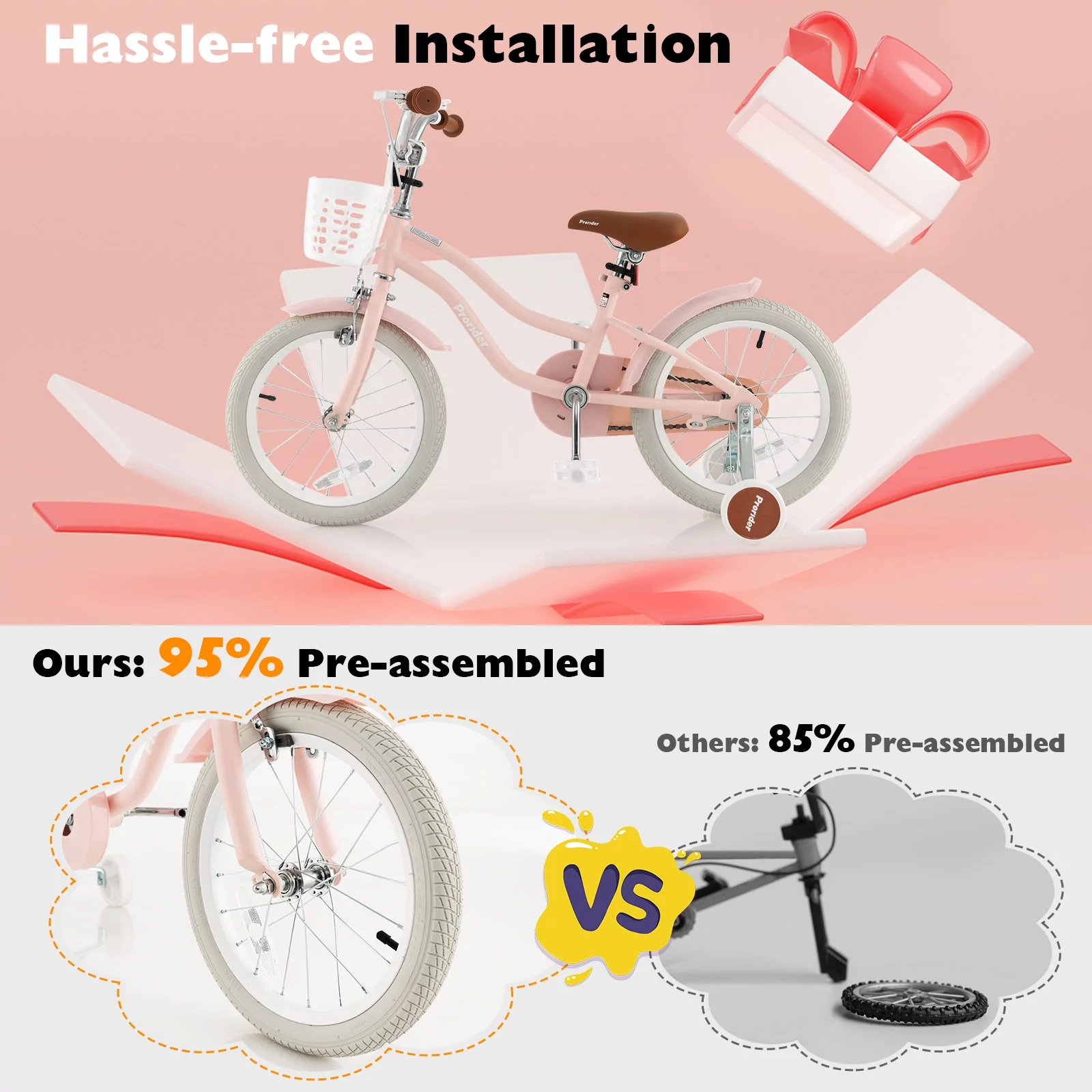 Costway 16'' Kids Bike Toddler Adjustable Bicycle withTraining Wheel for 4-8 Years Old Girl Pink - Womvr