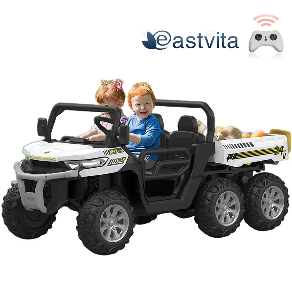 EastVita 3 in 1 Ride on Tractor, 24V Ride on Car Toy Electric Truck Vehicle ,Six-wheeled UTV Car, w/Trailer,Remote Control, LED Lights, Music, USB ,Pink - Womvr