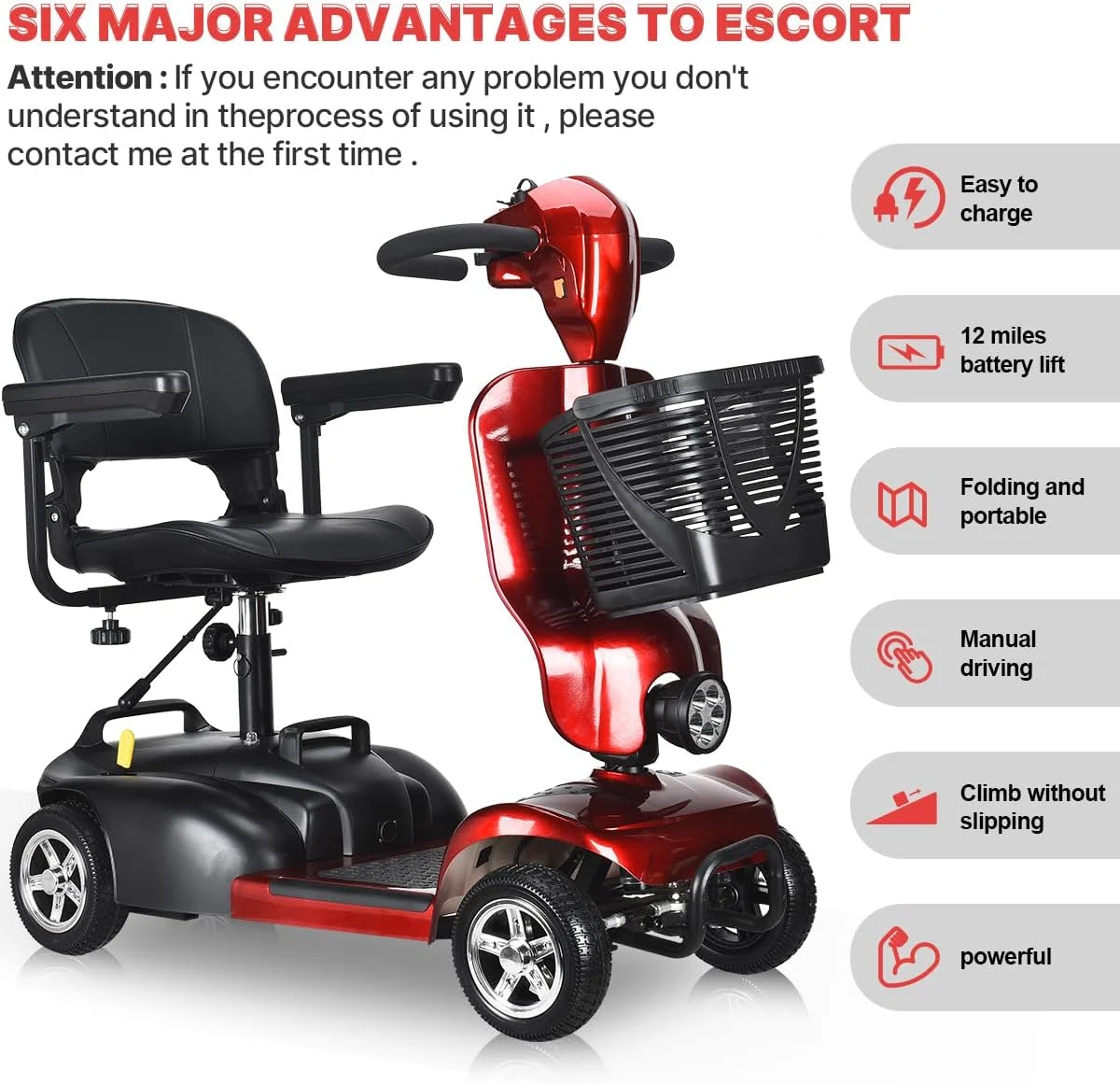 4 Wheel Mobility Scooter .Adult, Senior, Disabled .Compact Heavy Duty Mobility .Foldable, Powered Mobility Scooters with Charger and Basket .Extended Battery/for Travel (with Front Bezel) - Womvr