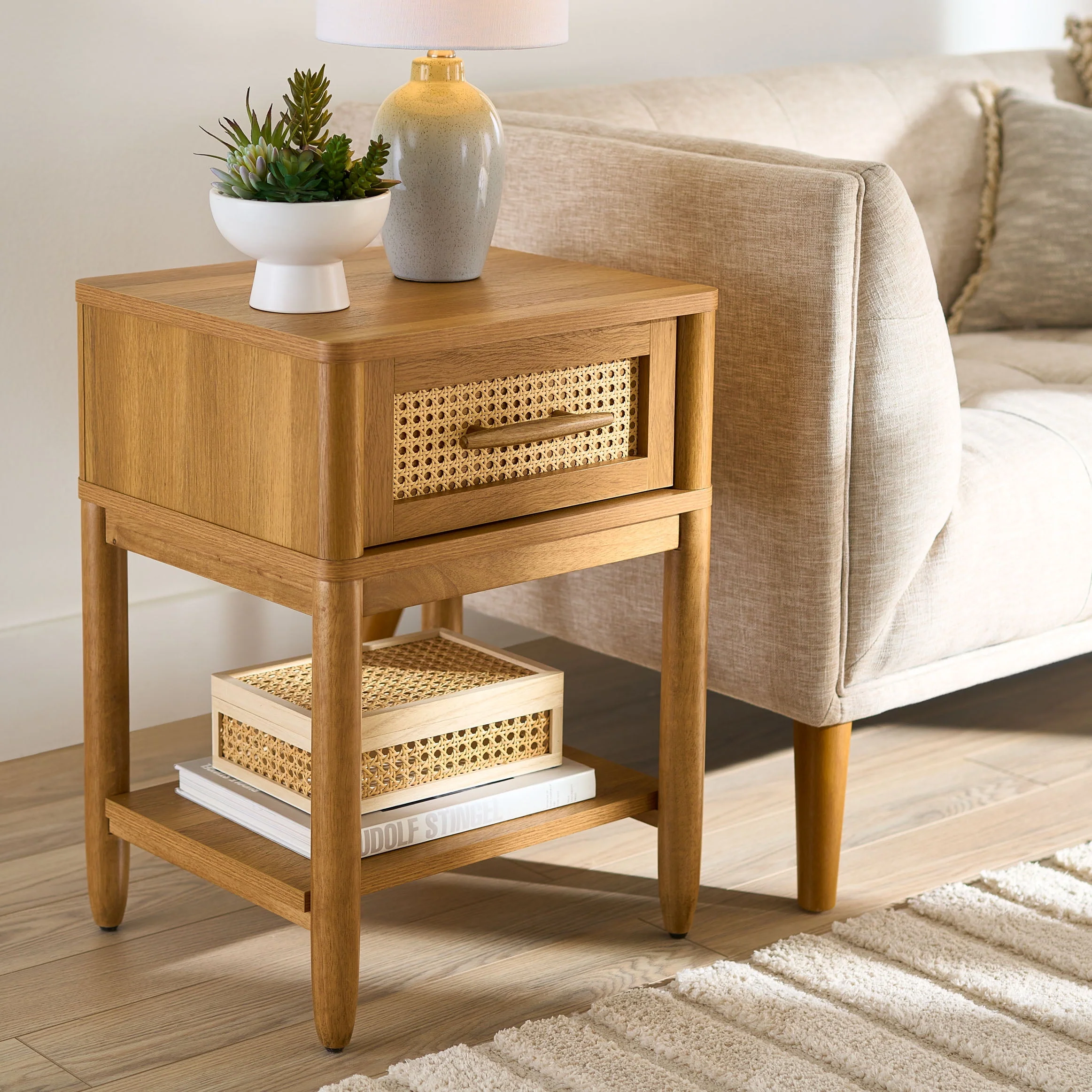 Better Homes & Gardens Springwood Caning Nightstand, Light Honey Finish - Womvr