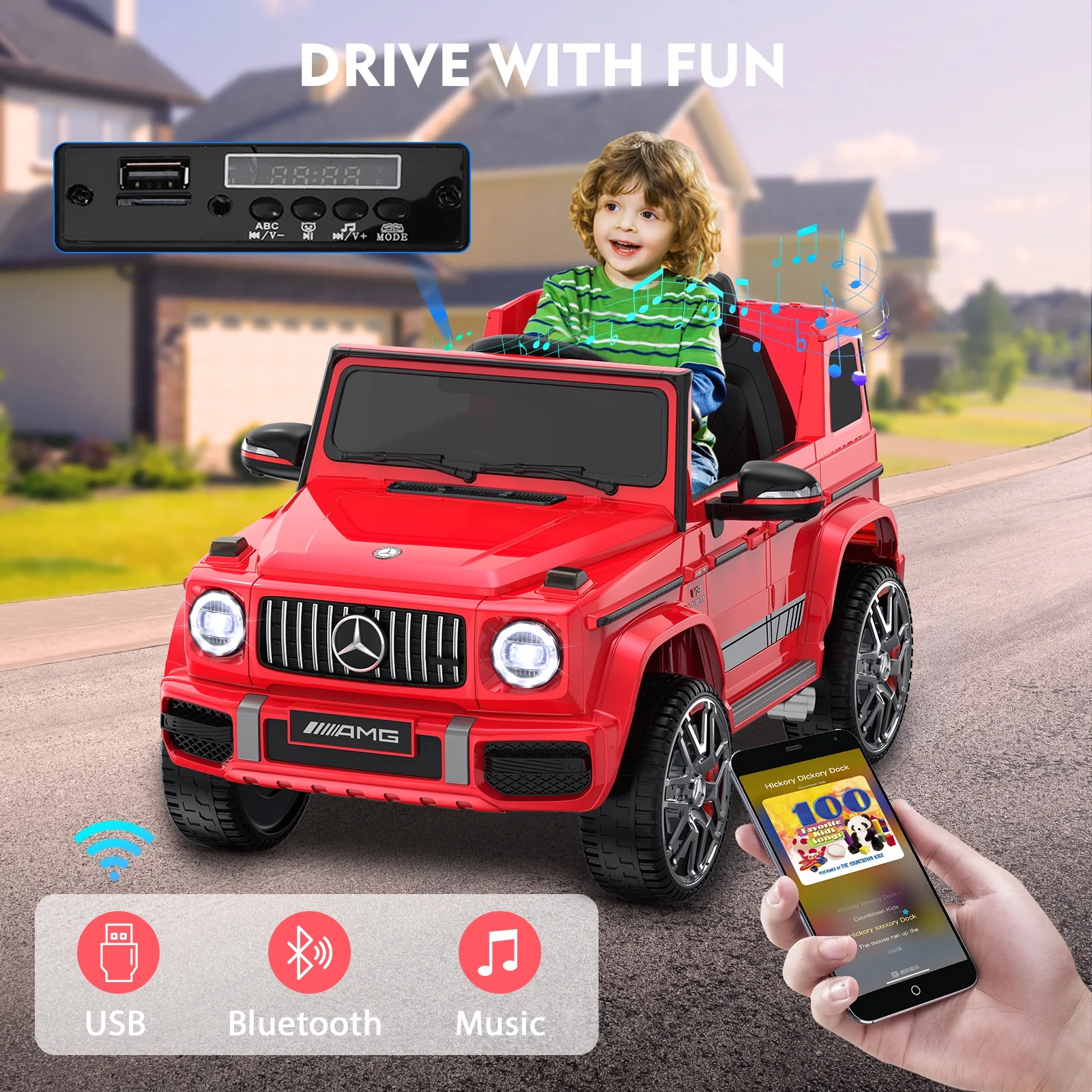 12Volt 1 Seater Mercedes-Benz G63 Licensed Powered Ride on Toy with Remote Control, Gift for Kids Aged 2~4 Years -Red - Womvr