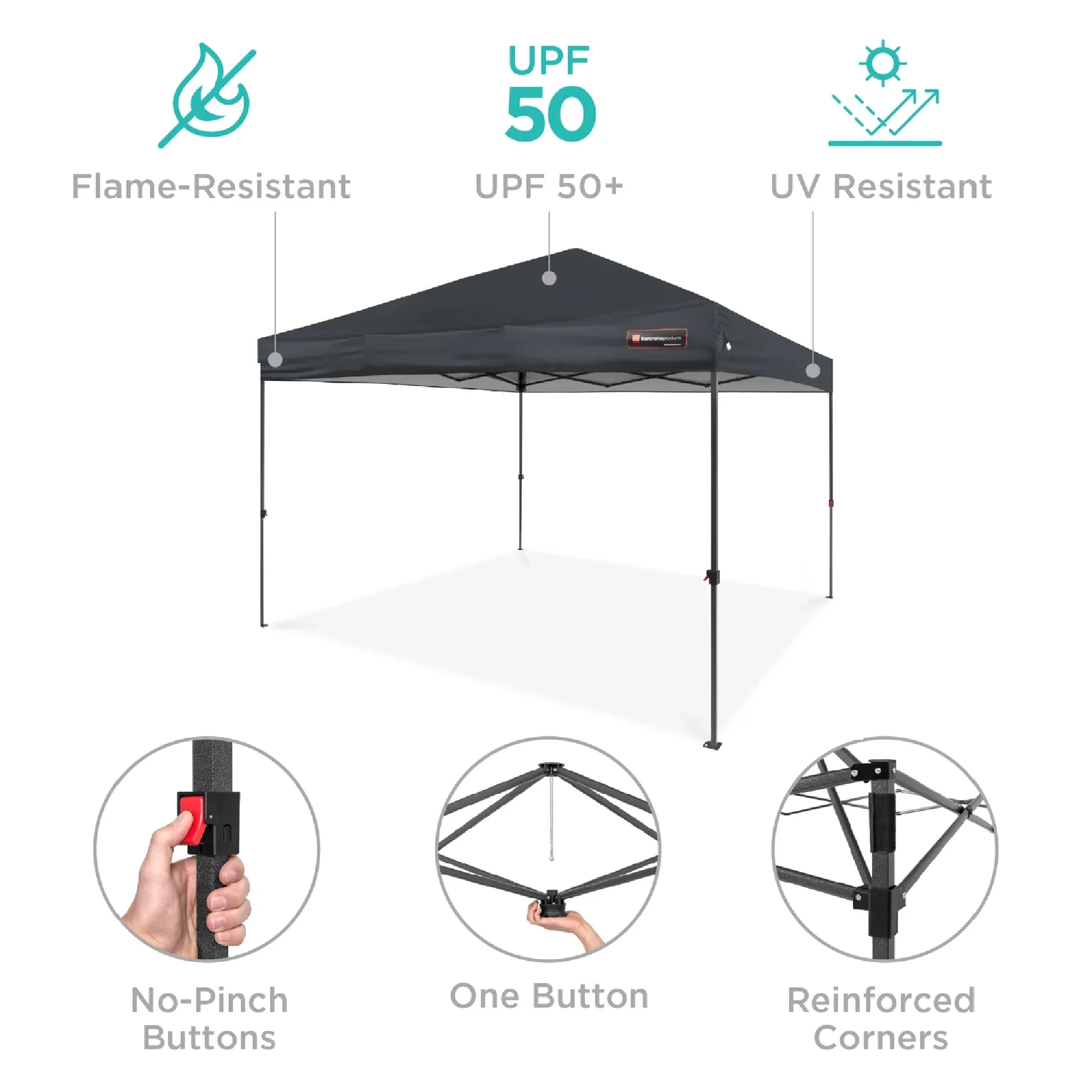 Best Choice Products 10x10ft Easy Setup Pop Up Canopy w/ 1-Button Setup, Wheeled Case, 4 Weight Bags - Cerulean - Womvr