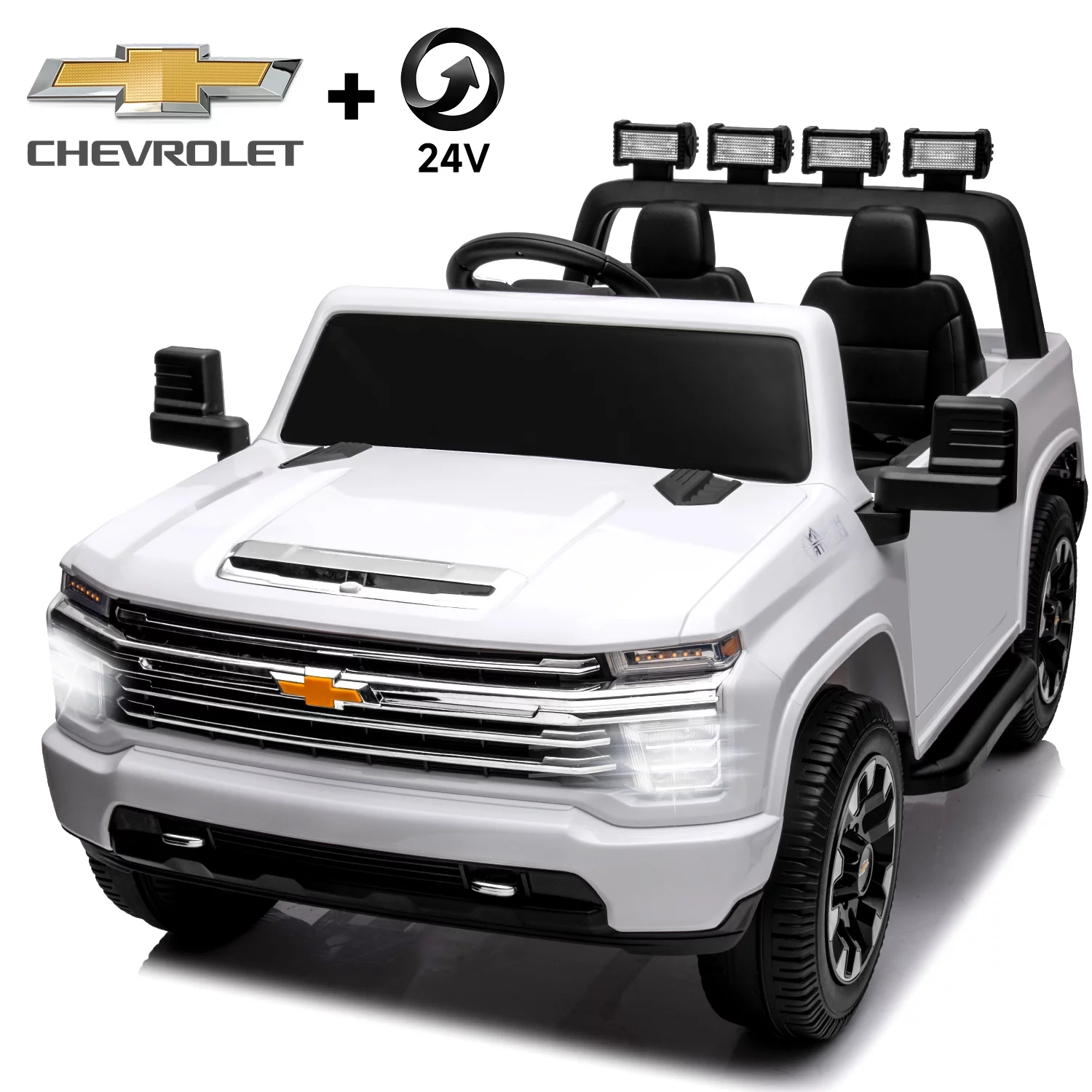 Track 7 24V Ride on Car, Licensed Silverado HD 2 Seater Electric Car for Boys Girls Age 3+, 24V Ride on Truck w/Remote Control, Music, ABC, Pink - Womvr