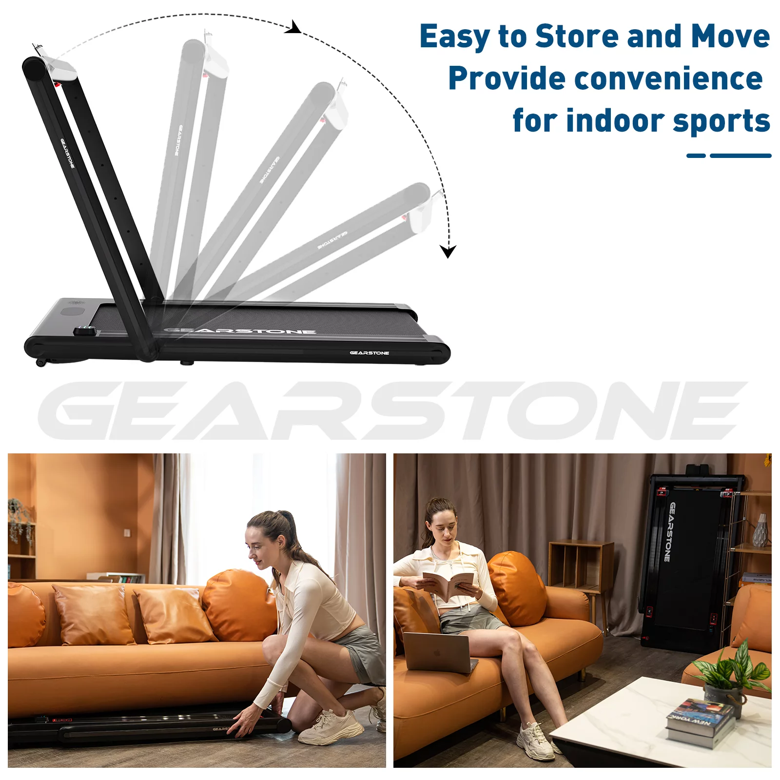 GEARSTONE 2 in 1 Folding Treadmill, Under Desk Treadmill Walking Electric Jogging Running Machine . Treadmill Home Gym Office Workout - Womvr