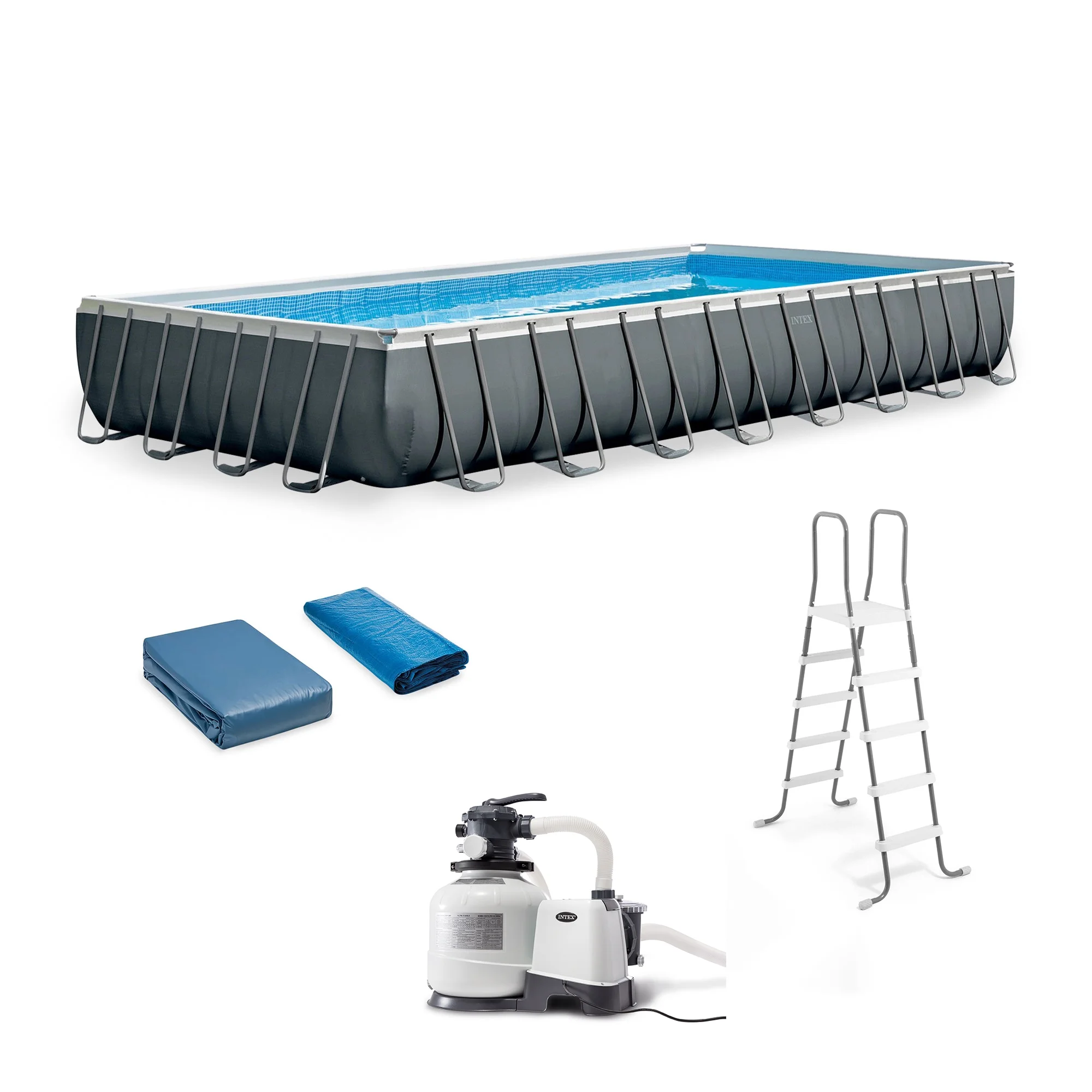 Intex 26373EH Ultra XTR Sleek Rectangular Above Ground Swimming Pool Set, Gray - Womvr