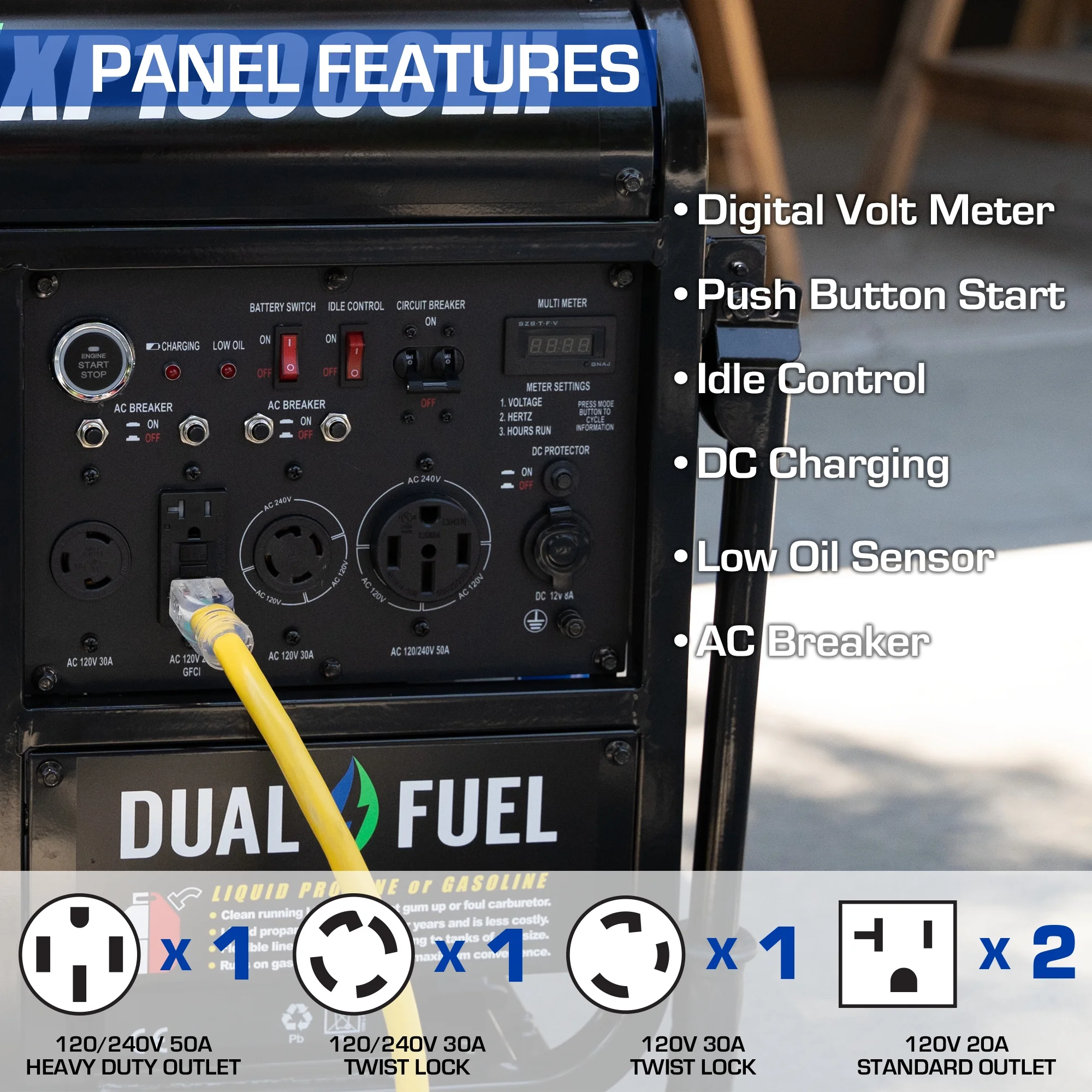 DuroMax XP13000EH 13,000-Watt 500cc Portable Hybrid Gas Propane Generator - Womvr