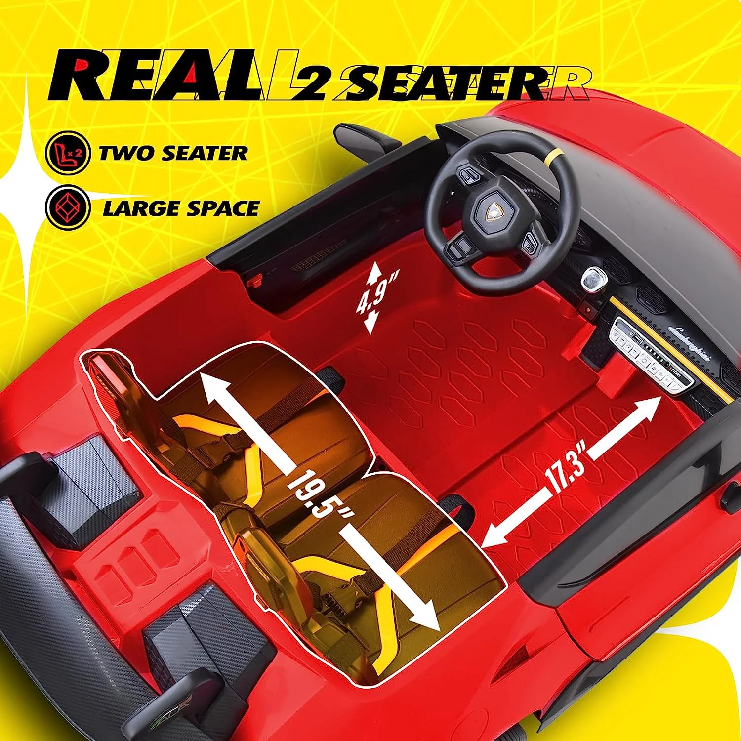 Blitzshark 24 V 2 Seater Kids Ride on Car Licensed Lamborghini Powerful 4WD, with 7AH Battery, Remote Control, Pink - Womvr