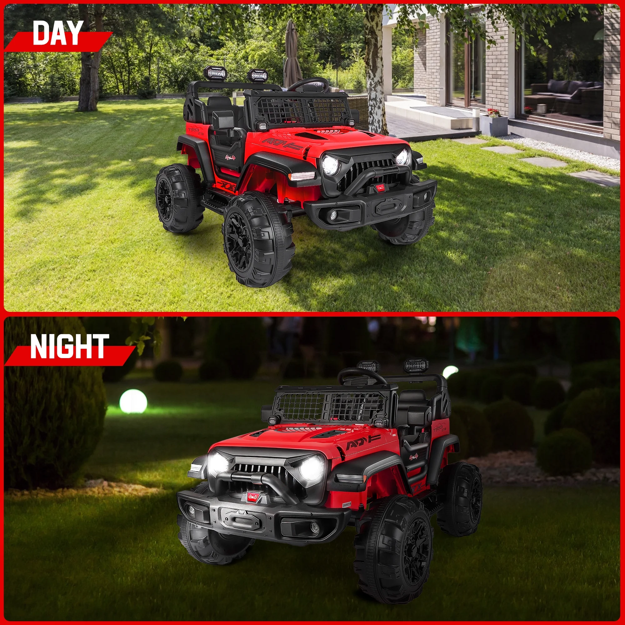 Wisairt 24V Kids Ride on Truck, 2 Seater Powered Ride on Car w/ Remote Control and Storage Space, 3 Speeds, Bluetooth, LED Lights (Black) - Womvr