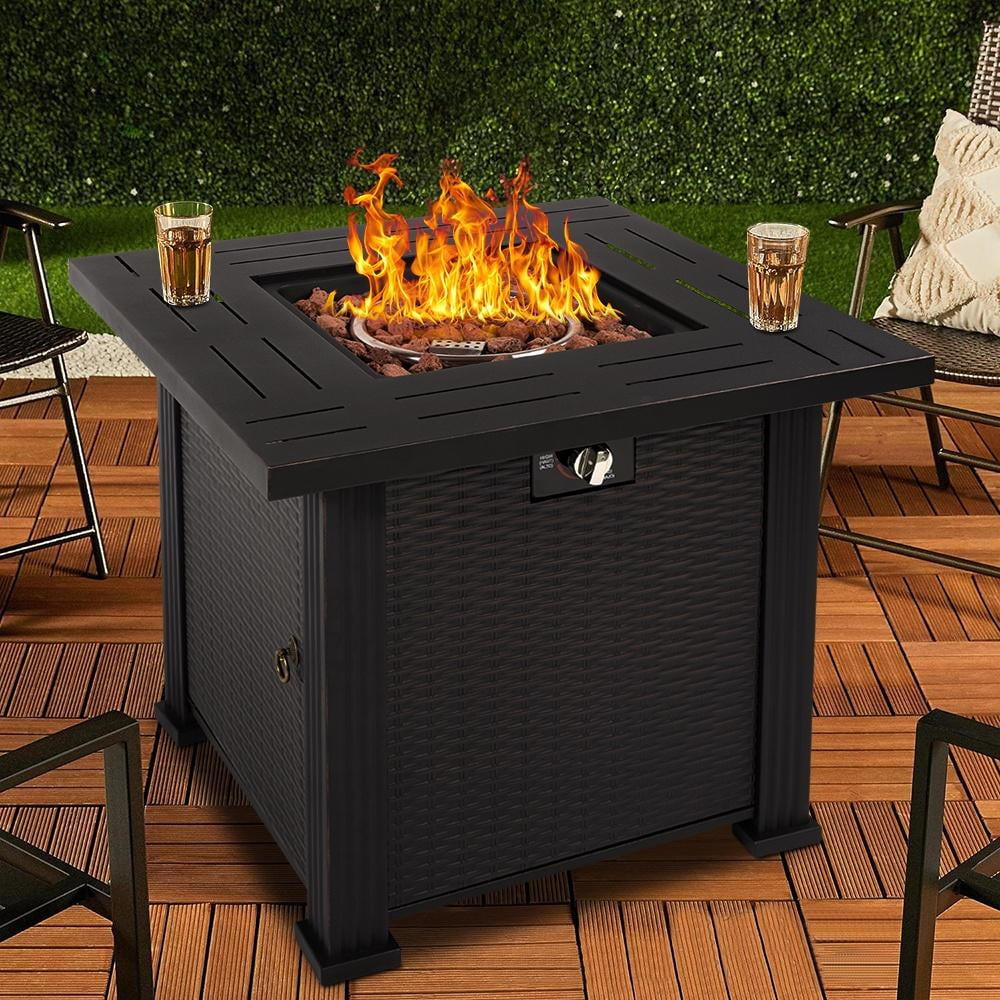 2-in-1 Propane Fire Pit Table, Outdoor Table with Fire Pit, 28