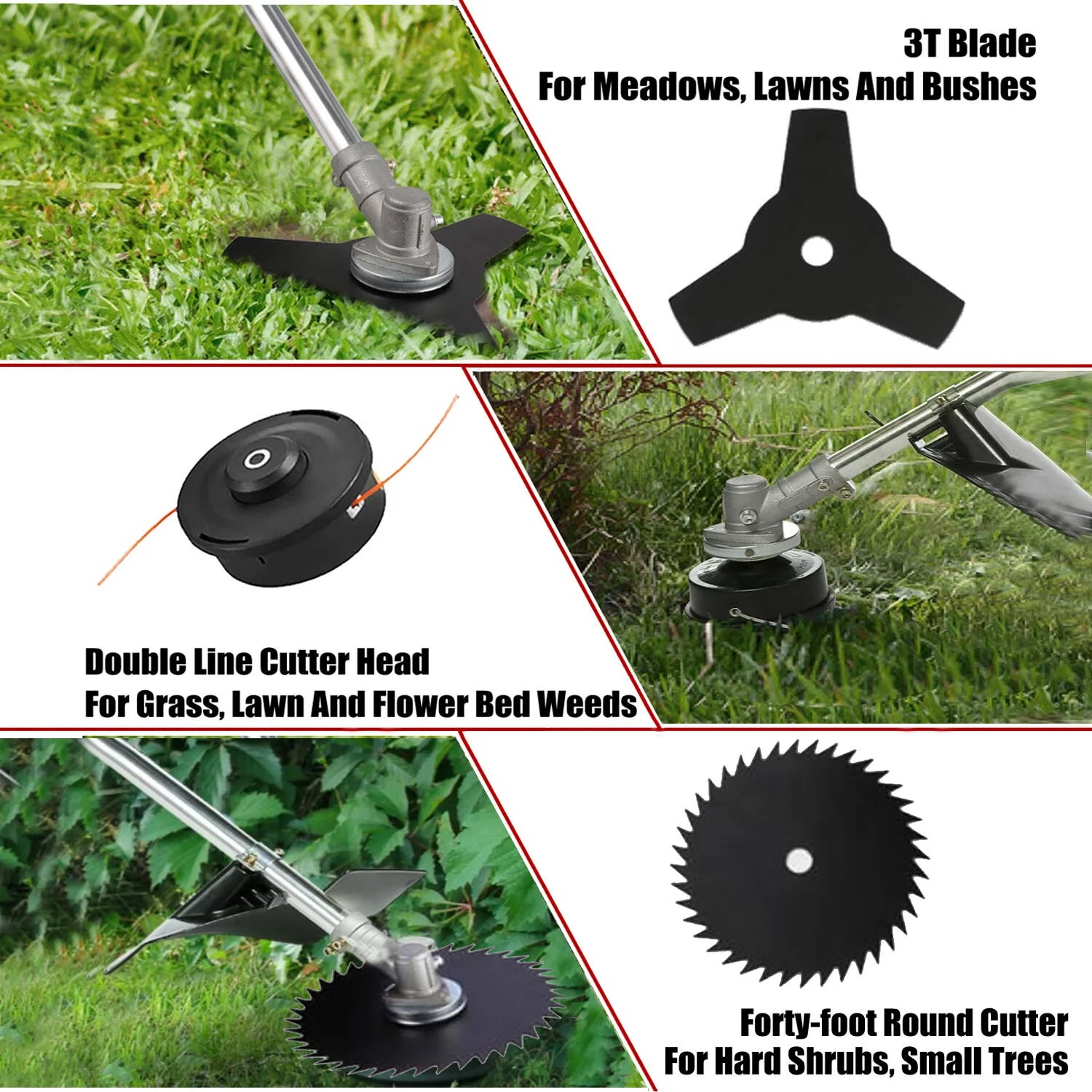 58cc Lawn Mower 4-in-1 Brush Cutter Gas Powered Weed Eater Weed Wacker Adjustable Straight Shaft String Trimmer with 4 Detachable Head for Grass, Weed, Bushes - Womvr