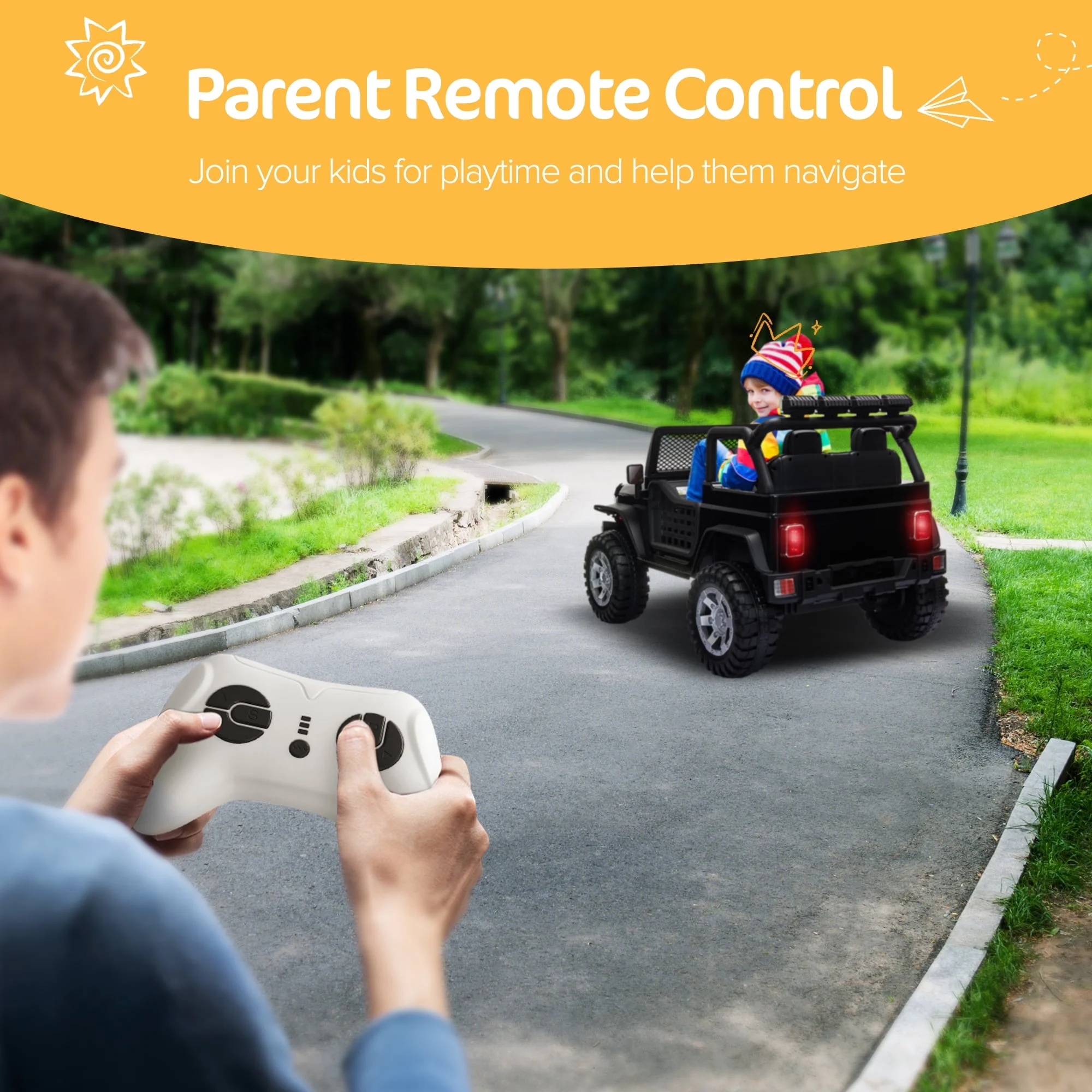 2 Seater Kids Ride on Truck with Remote Control, Music, 12V Children Electric Jeep Car - Womvr