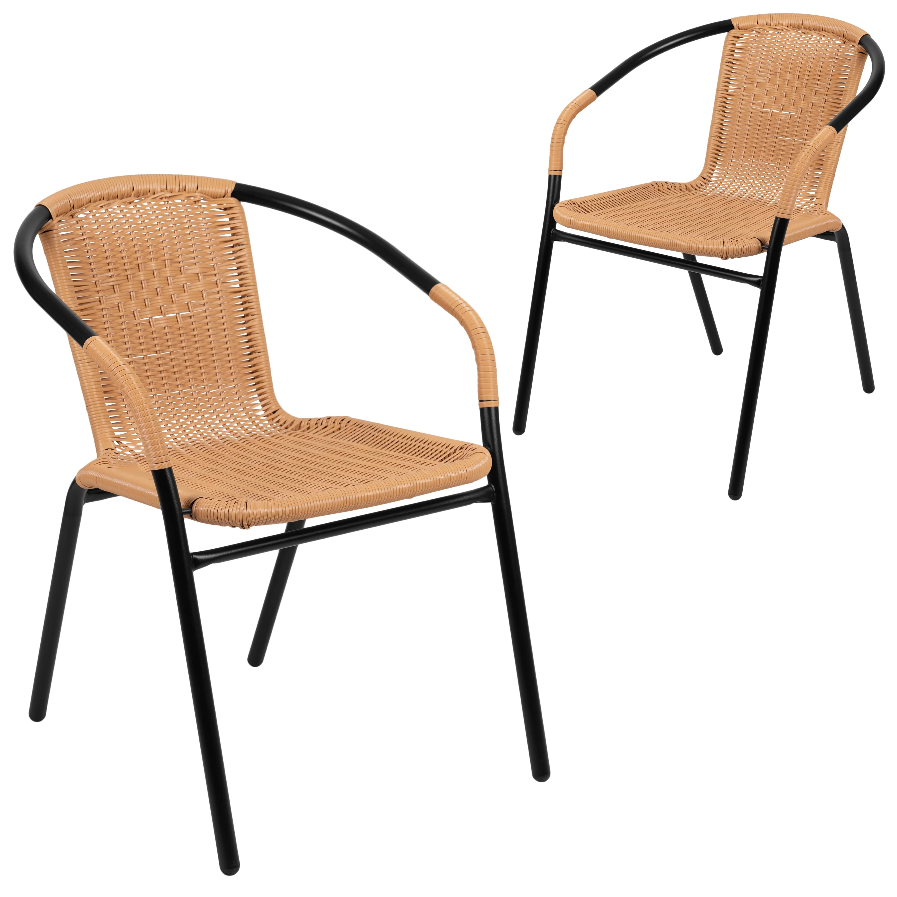 Emma + Oliver 2 Pack Gray Rattan Indoor-Outdoor Restaurant Stack Chair with Curved Back - Womvr