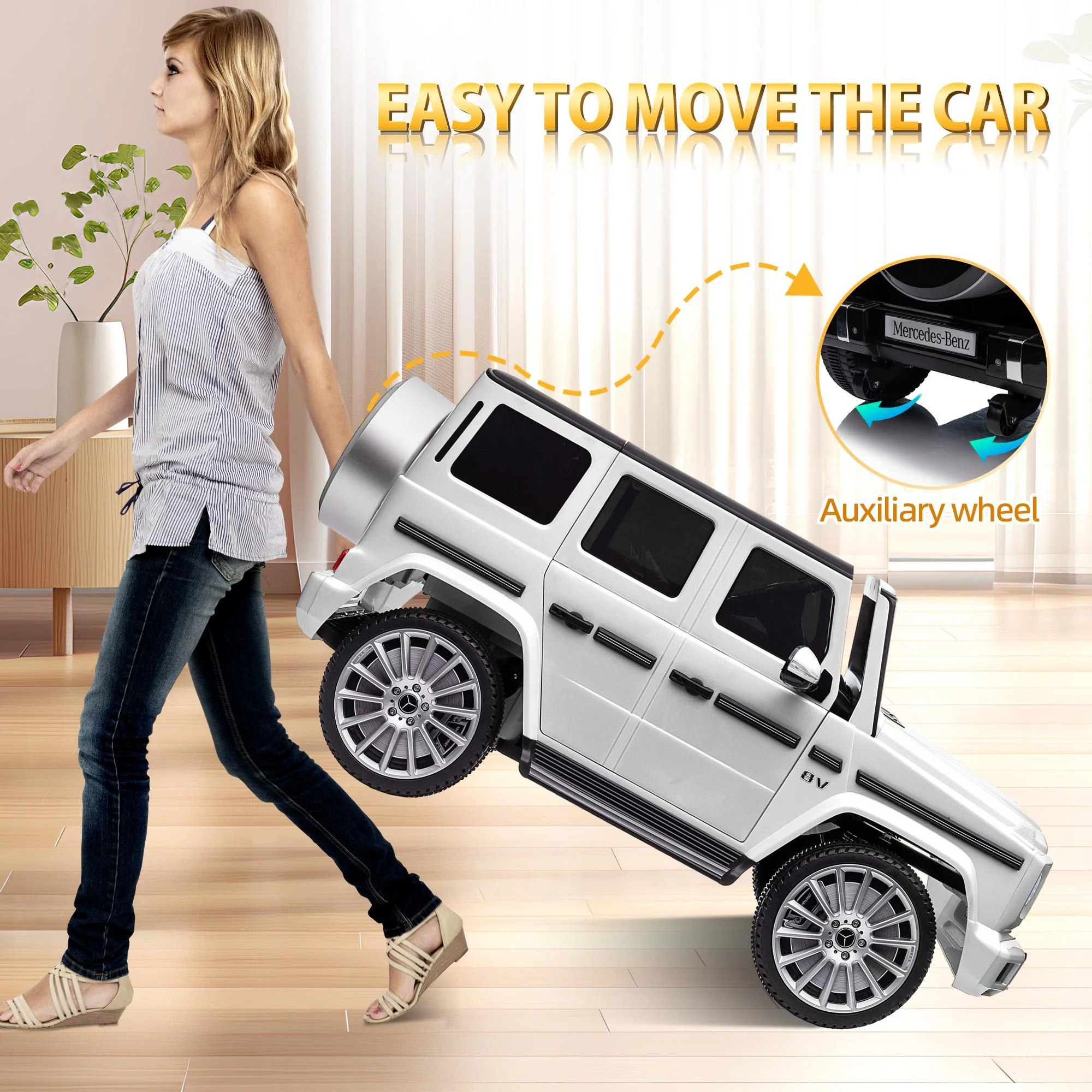 24V Ride on Car with Remote Control for Kids Mercedes Benz Ride on Car Toy for Boys and Girls 3-6 Years Old, Electric Vehicle, Bluetooth, LED Light, White - Womvr