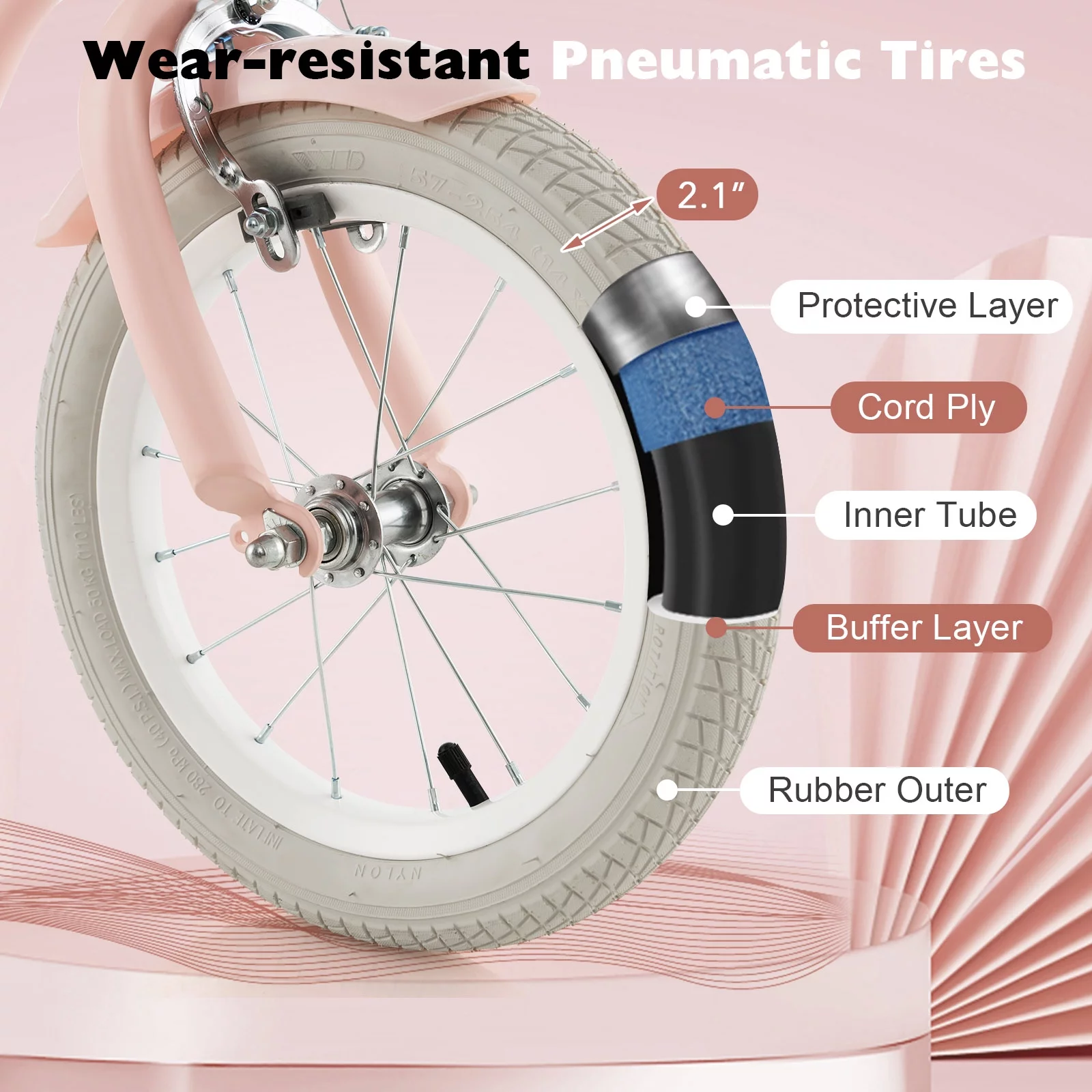 Costway 14'' Kid's Bike with Removable Training Wheels & Basket for 3-5 Years Old Pink - Womvr