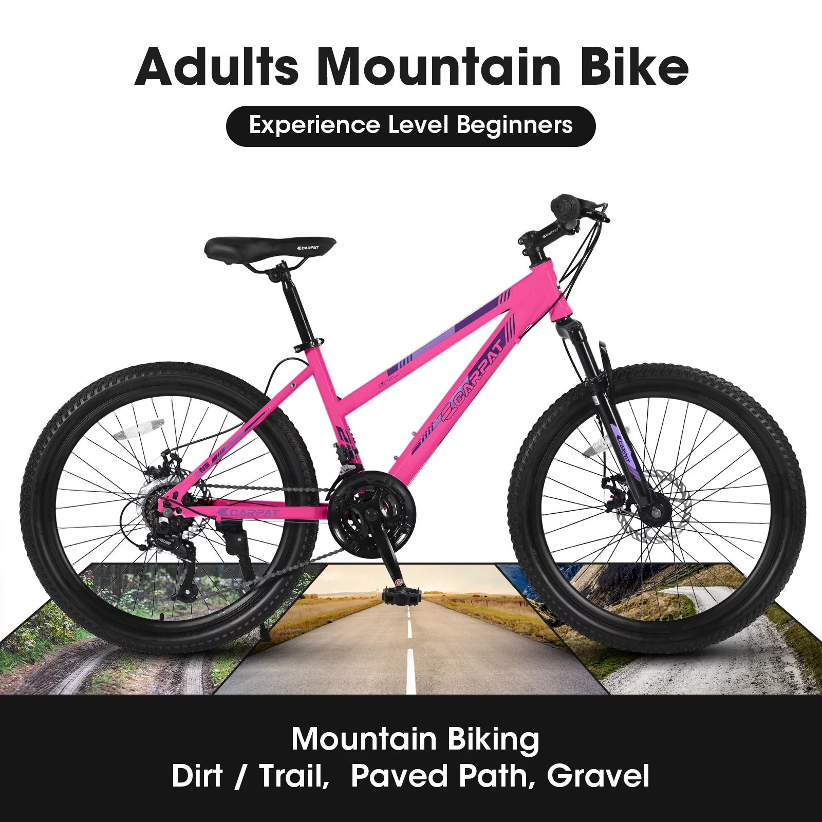 Women's Mountain Bike, 26-inch Wheels, Shimano 21 Speed Gear Mountain Bicycle in Pink - Womvr