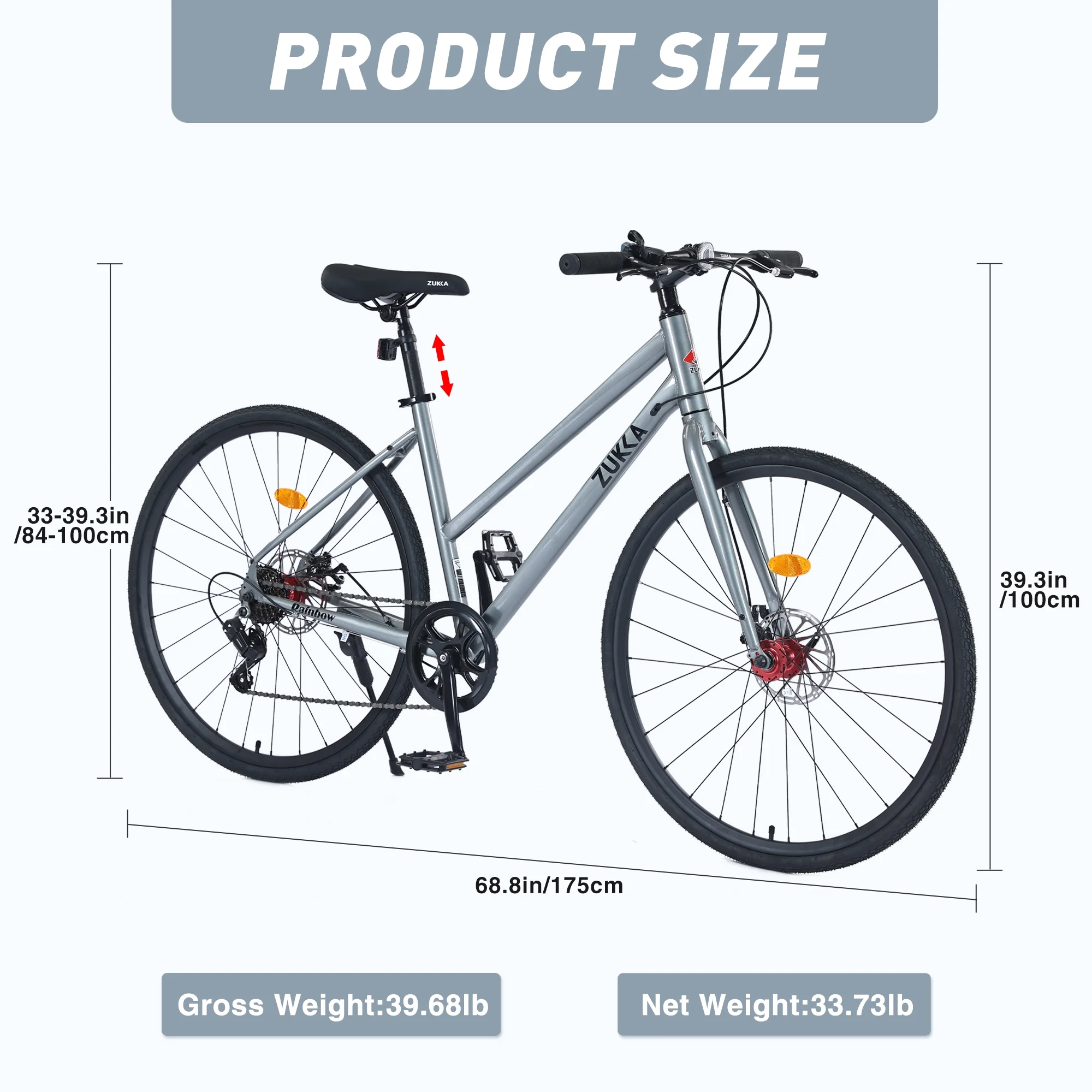 Zukka Hybrid Bicycle Road Bike for Women Girl Aluminum Alloy 700C 7 Speed Light Blue City Bike - Womvr