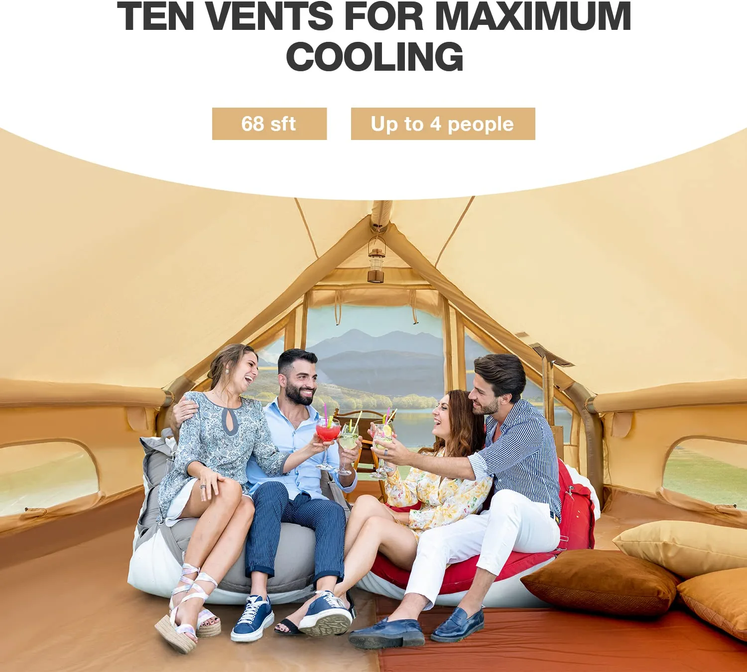 Richryce Inflatable Camping Tent with Pump, 129 SFT Cabin Tent, 4-6 Person Glamping Tents, Waterproof Windproof Outdoor Cotton Tent with Carrying Bag - Womvr