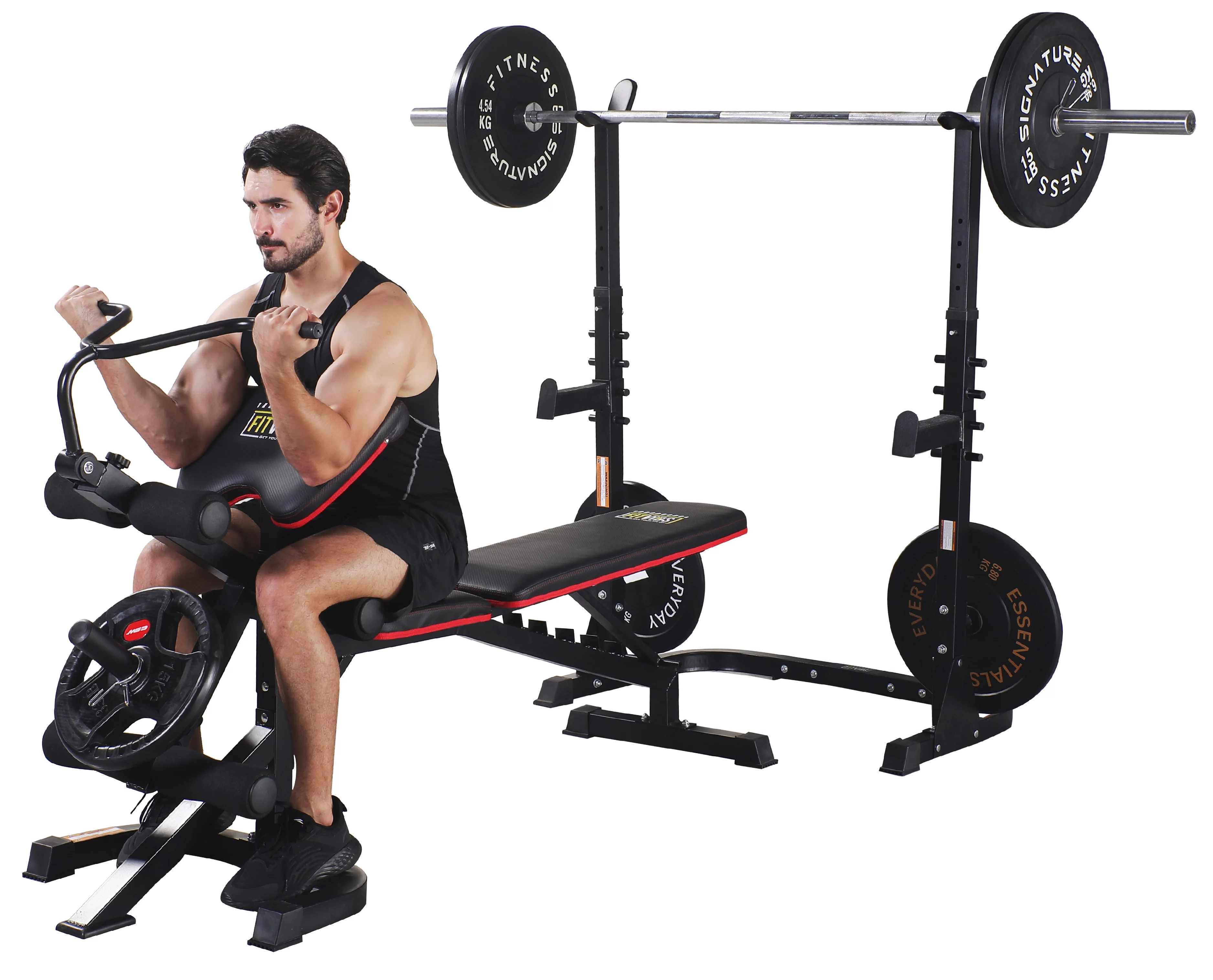 Fitvids LX600 Adjustable Olympic Workout Bench with Squat Rack, Leg Extension, Preacher Curl, and Weight Storage, 800-Pound Capacity (Barbell and weights not included) - Womvr