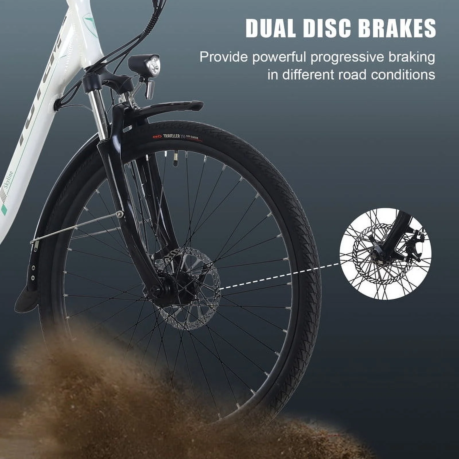 Totem Skyline Electric Bike for Adults, 26” Ebike 350W Powerful Motor, 36V 10.4Ah Removable Battery Electric Cruiser Bike, Shimano 7-SPEED Gears, Electric City Commuter Bike, White - Womvr